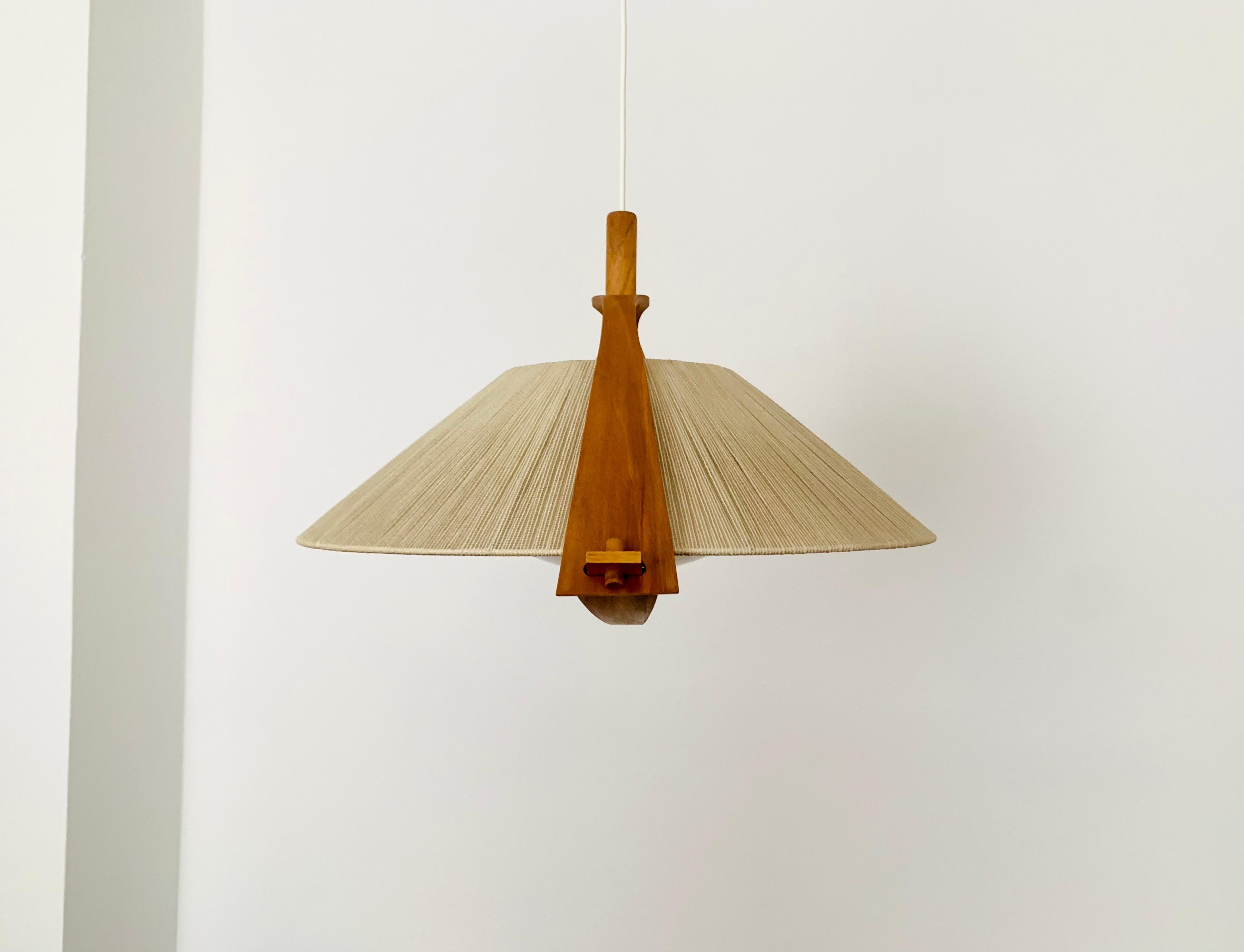 Mid-20th Century Raffia Bast and Walnut Pendant Lamp by Temde