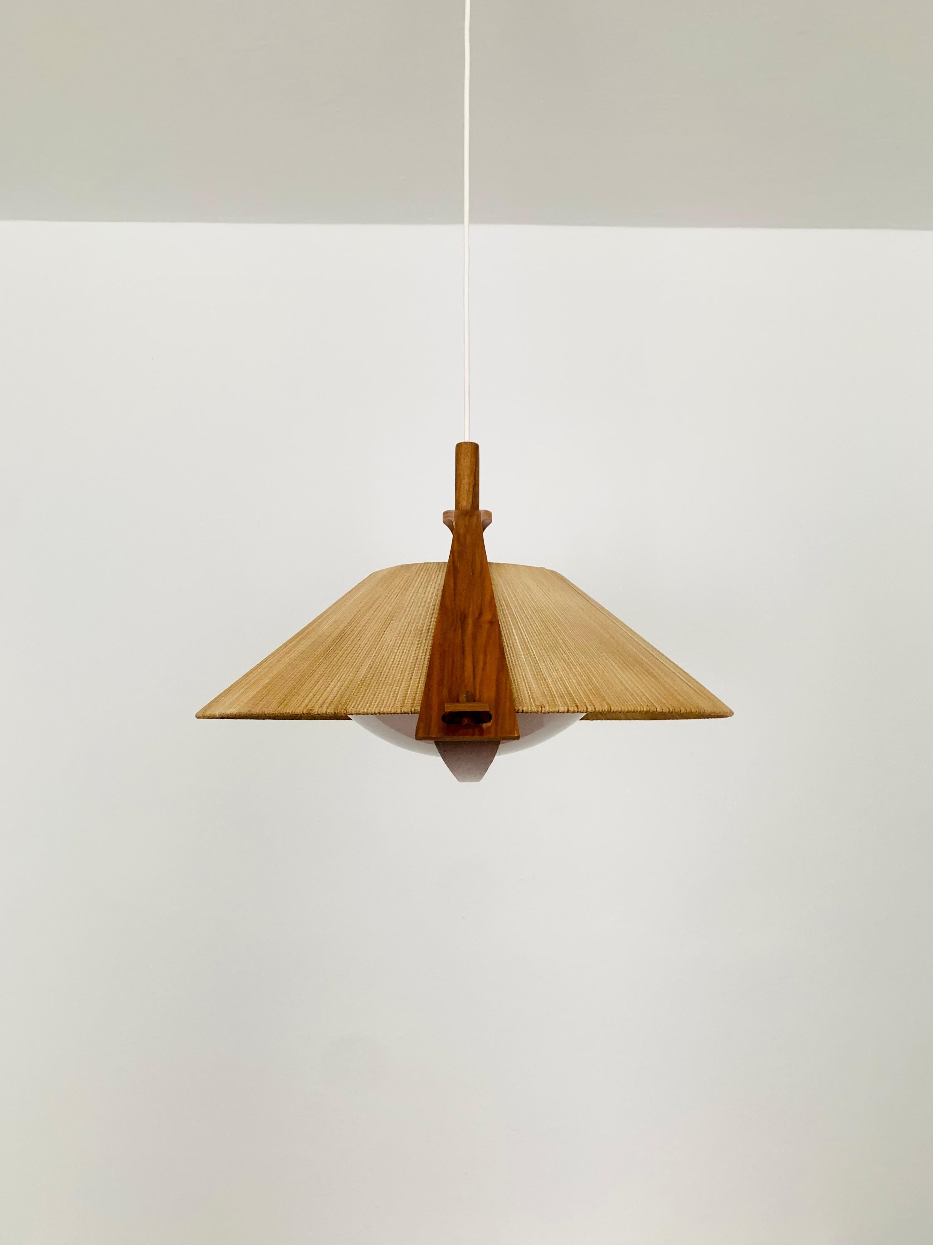 Raffia Bast and Walnut Pendant Lamp by Temde In Good Condition For Sale In München, DE
