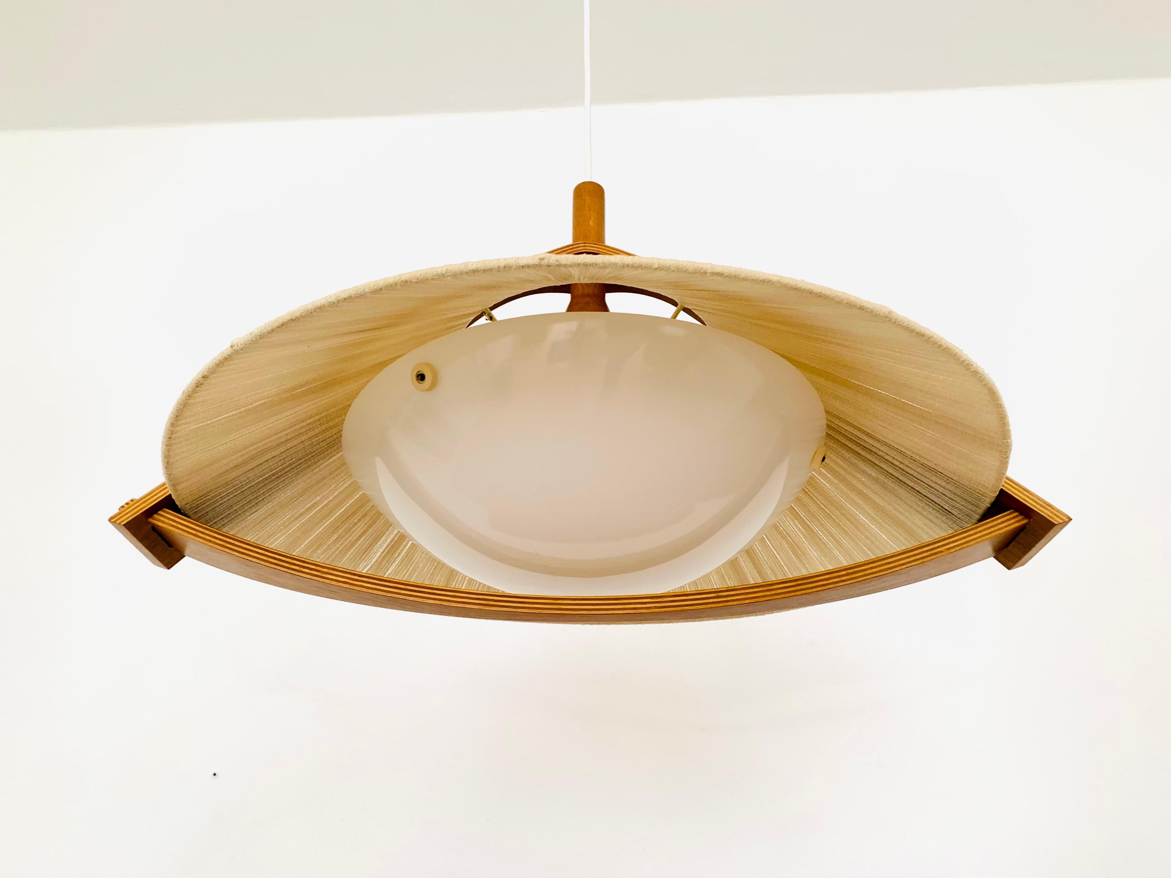 Raffia Bast and Walnut Pendant Lamp by Temde For Sale 1