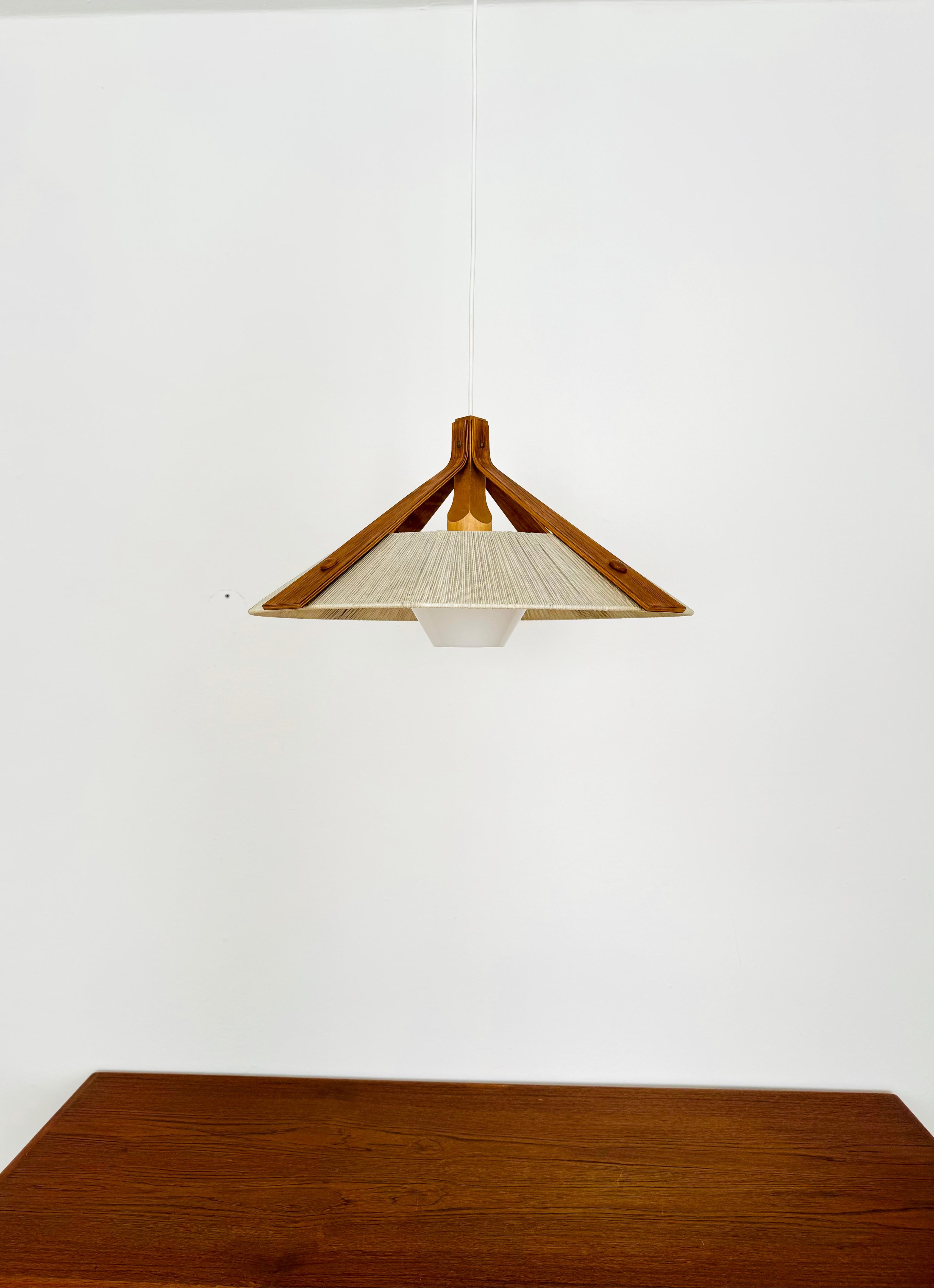Raffia Bast and Walnut Pendant Lamp by Temde For Sale 1