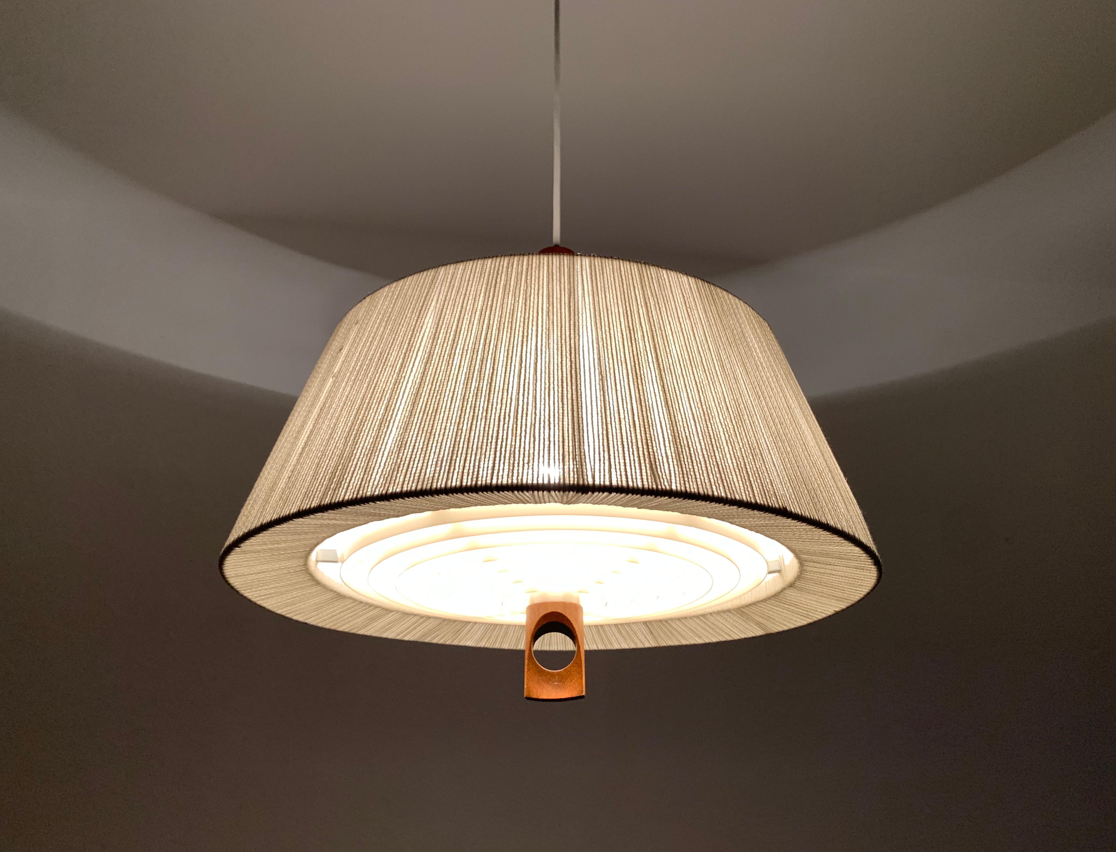Raffia Bast and Walnut Pendant Lamp by Temde For Sale 2