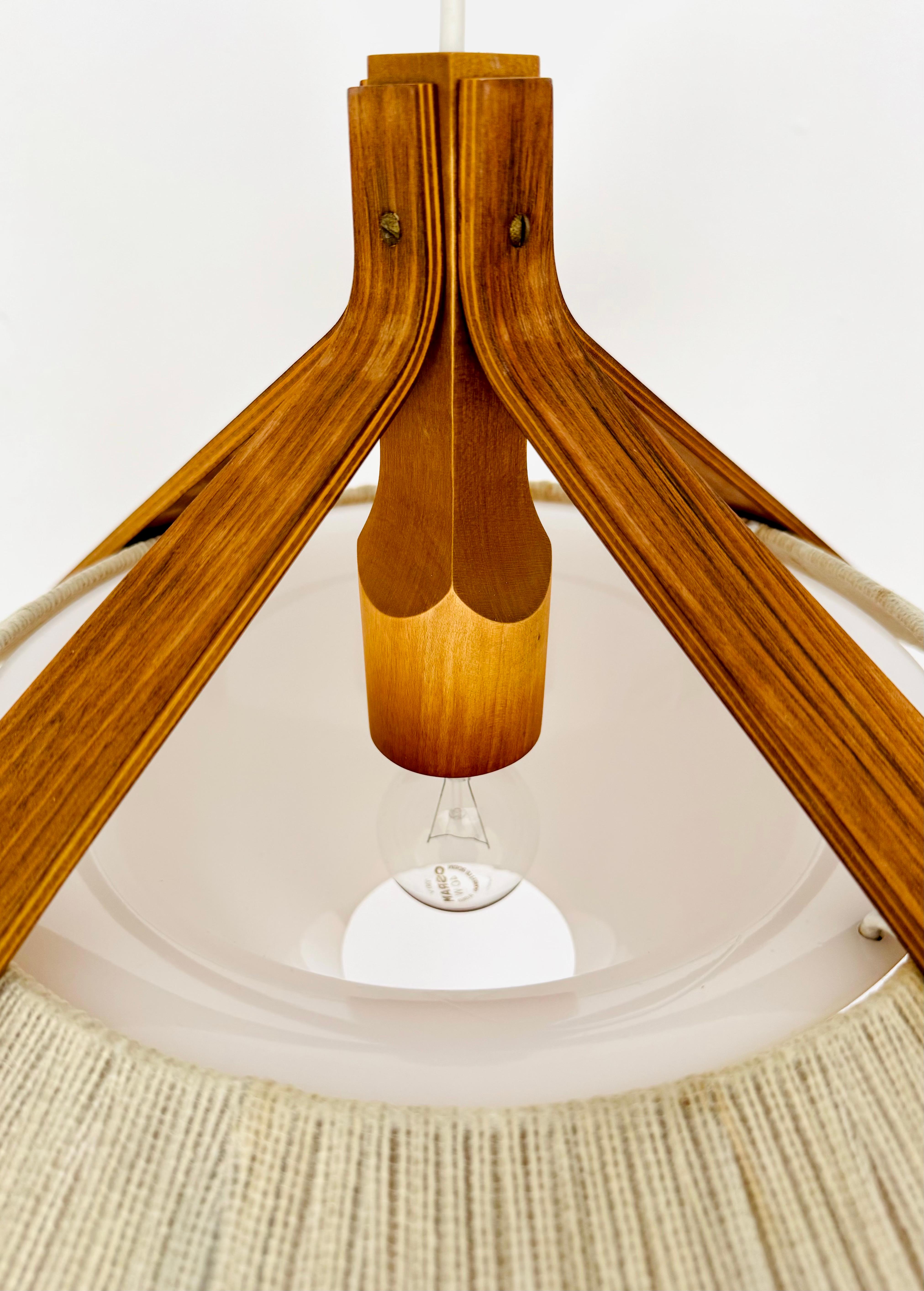 Raffia Bast and Walnut Pendant Lamp by Temde For Sale 2
