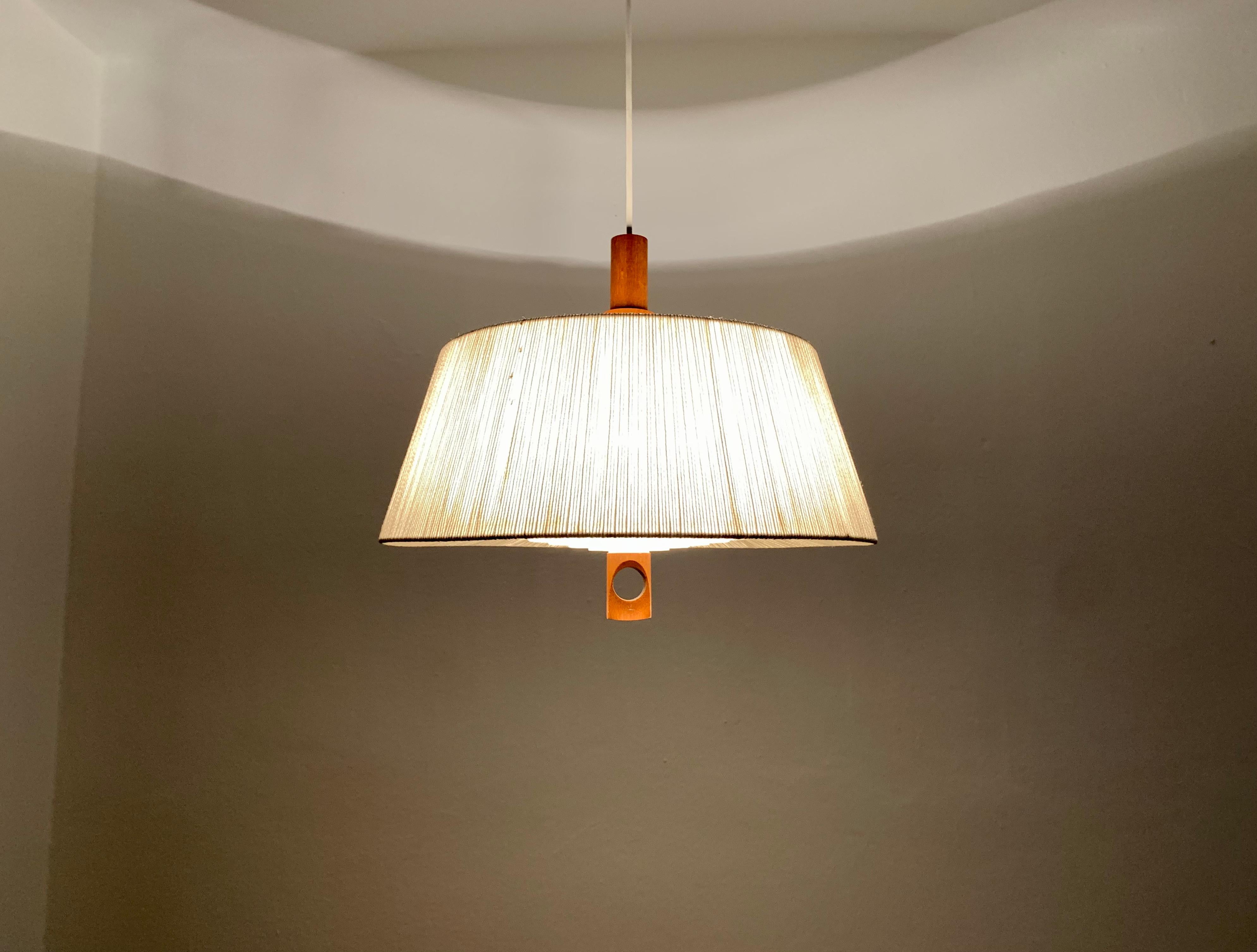 Raffia Bast and Walnut Pendant Lamp by Temde For Sale 3