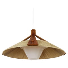 Vintage Raffia Bast and Walnut Pendant Lamp by Temde