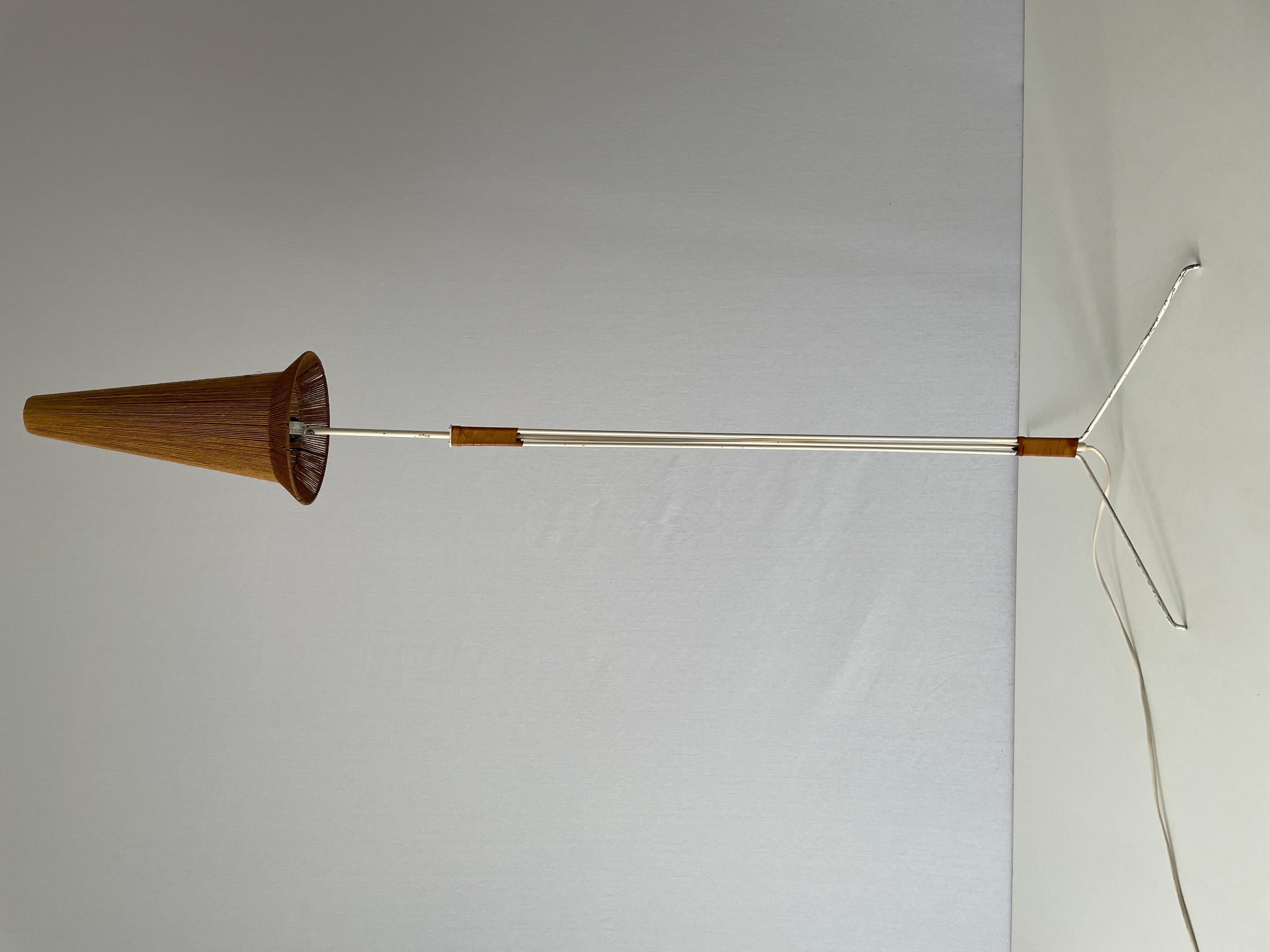Metal Raffia Bast Floor Lamp by Hans-Agne Jakobsson for Markaryd, 1960s, Sweden For Sale
