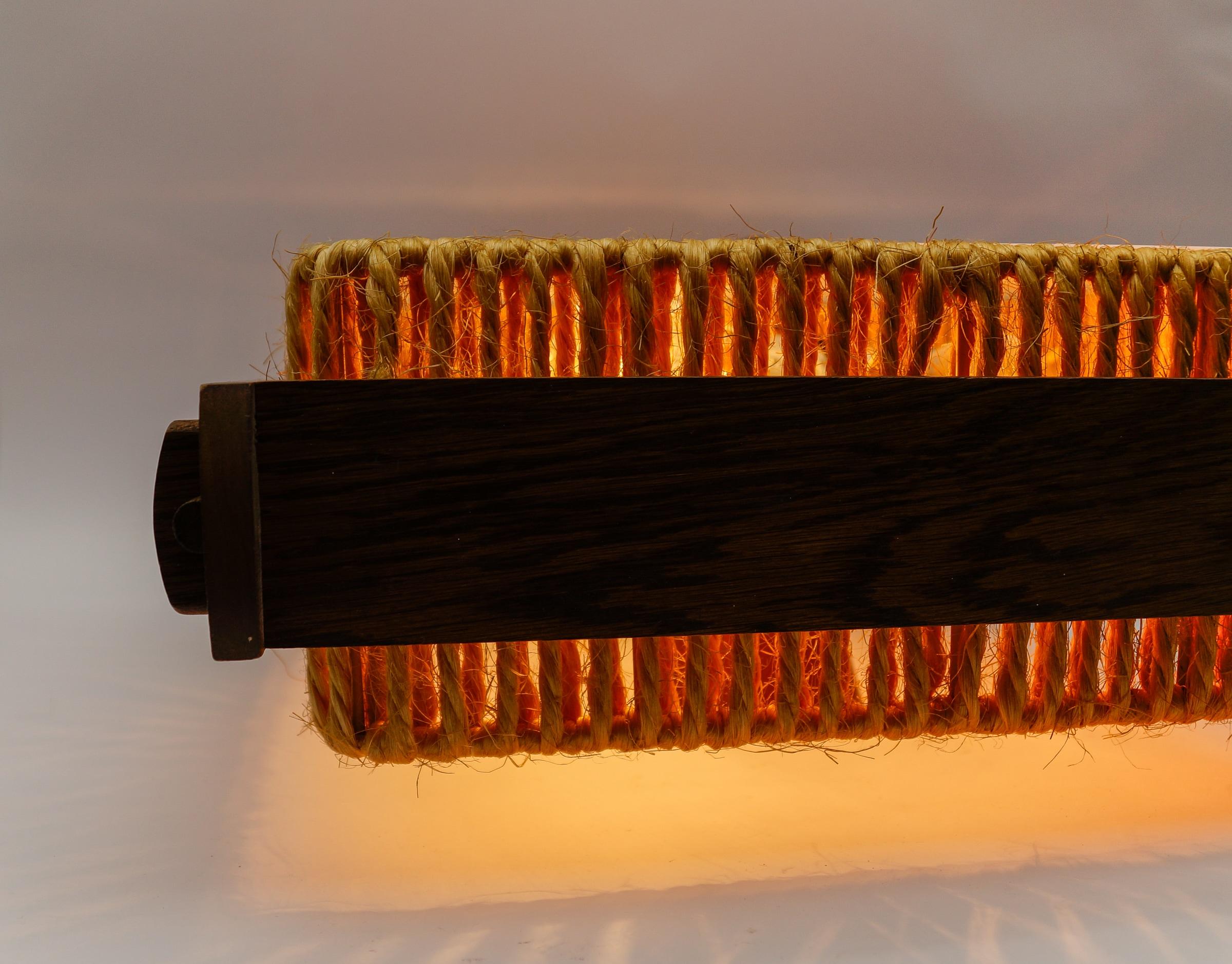 Lampada a sospensione Raffia Bast, Wood e Acrilico di Temde Switzerland, anni '60 in vendita 6