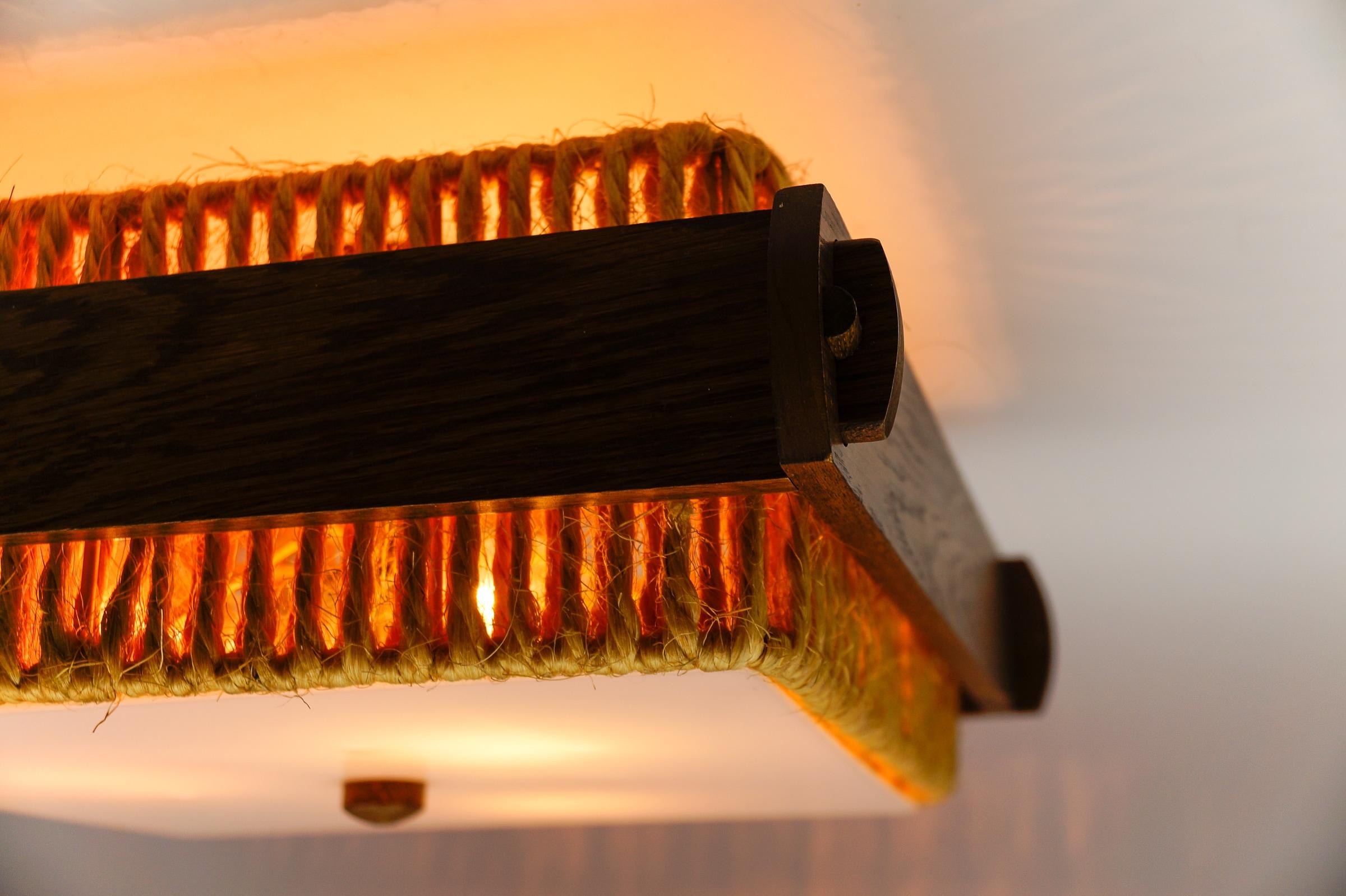 Lampada a sospensione Raffia Bast, Wood e Acrilico di Temde Switzerland, anni '60 in vendita 7