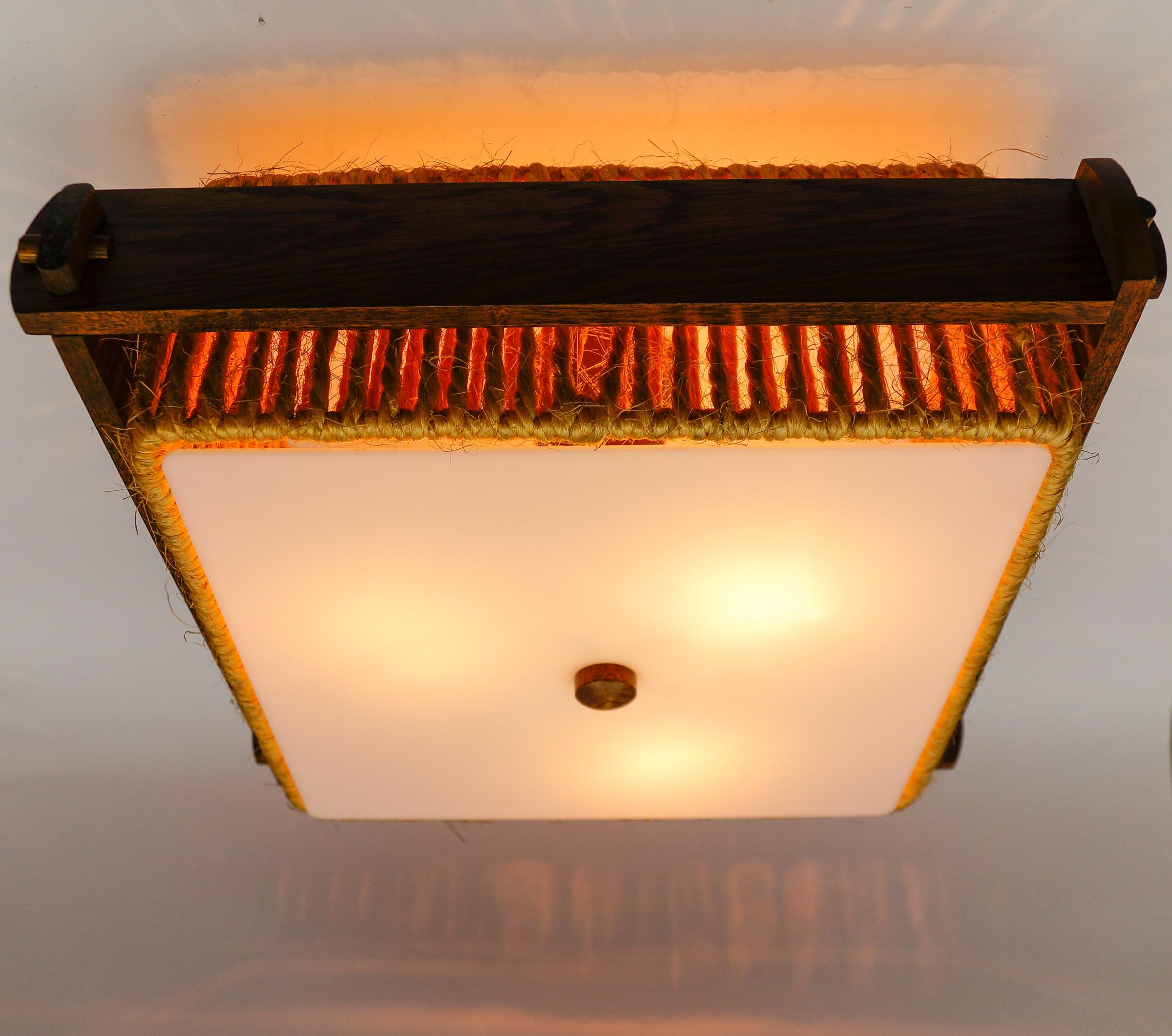 Lampada a sospensione Raffia Bast, Wood e Acrilico di Temde Switzerland, anni '60 in vendita 8