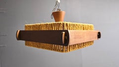 Raffia Bast, Wood and Acrylic Pendant Lamp by Temde Switzerland, 1960s