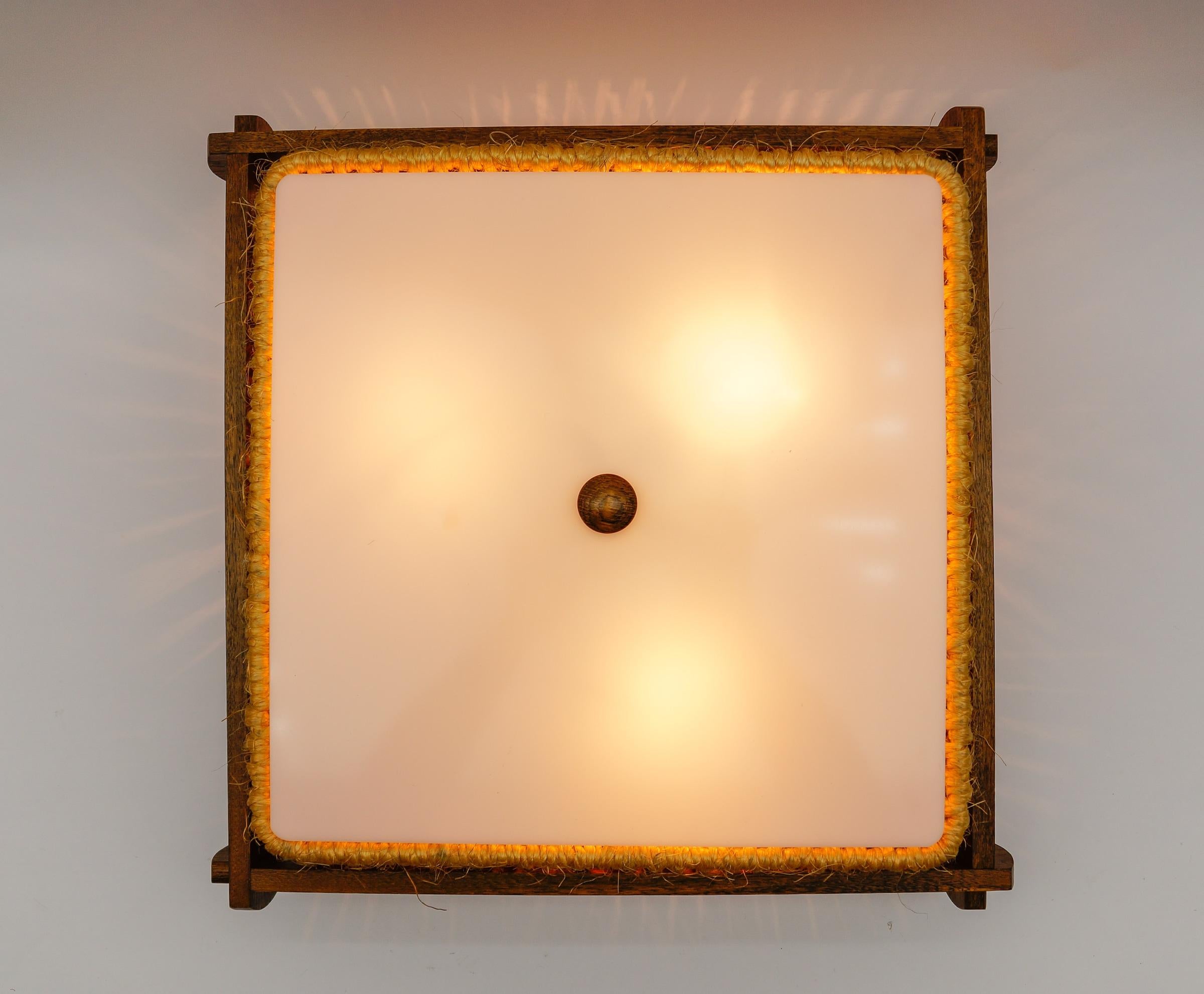 Lampada a sospensione Raffia Bast, Wood e Acrilico di Temde Switzerland, anni '60 In condizioni buone in vendita a Nürnberg, Bayern