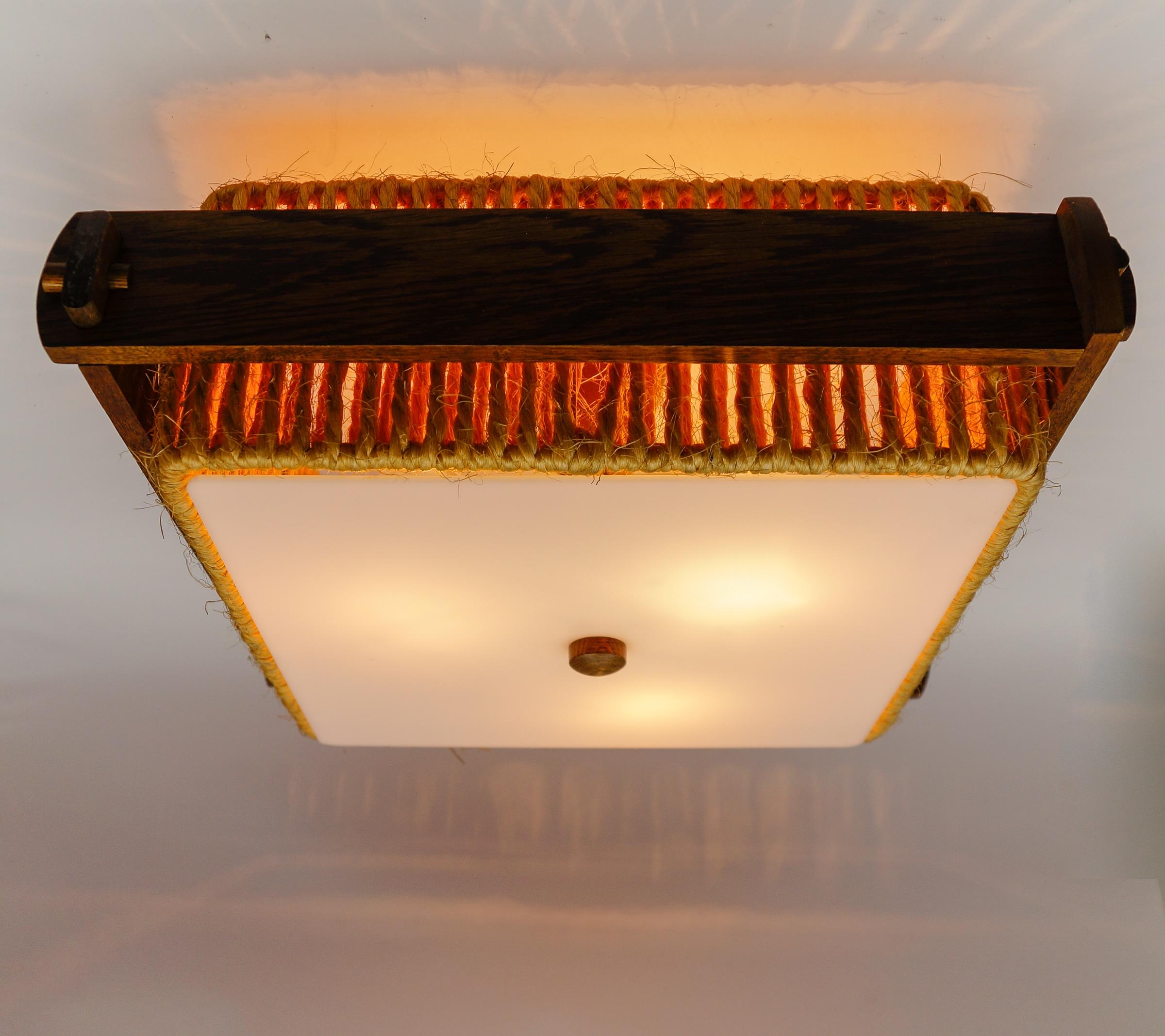 Rafia Lampada a sospensione Raffia Bast, Wood e Acrilico di Temde Switzerland, anni '60 in vendita