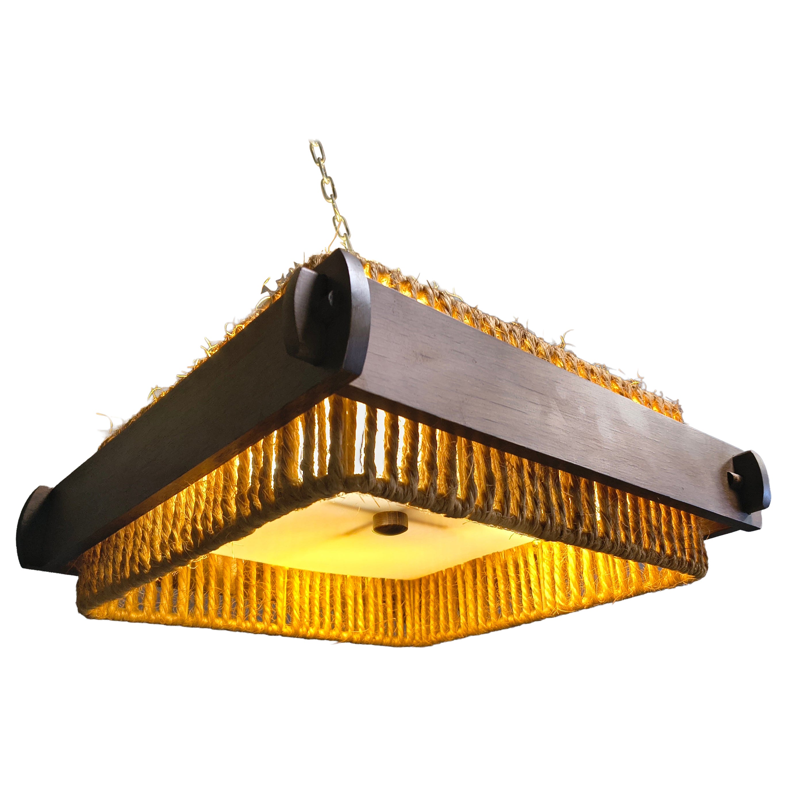 Raffia Bast, Wood and Acrylic Pendant Lamp by Temde Switzerland, 1960s For Sale