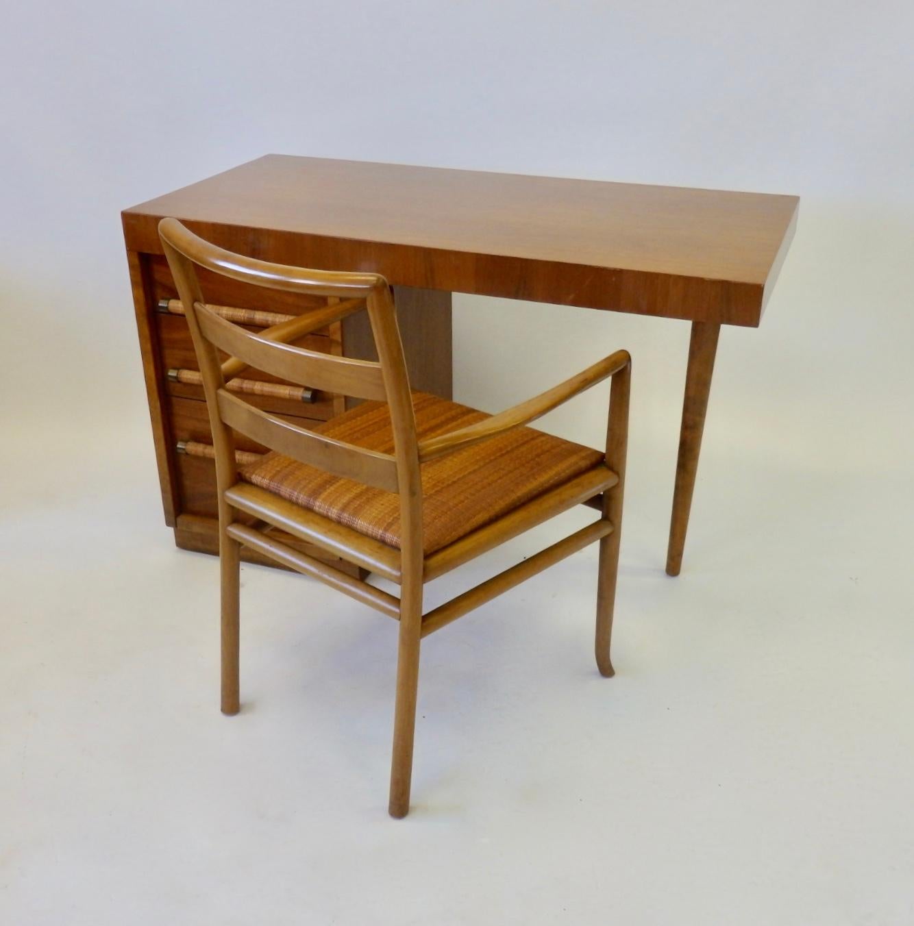 Raffia Cane Pull Robsjohn Gibbings for Widdicomb Desk with Matching Chair 6