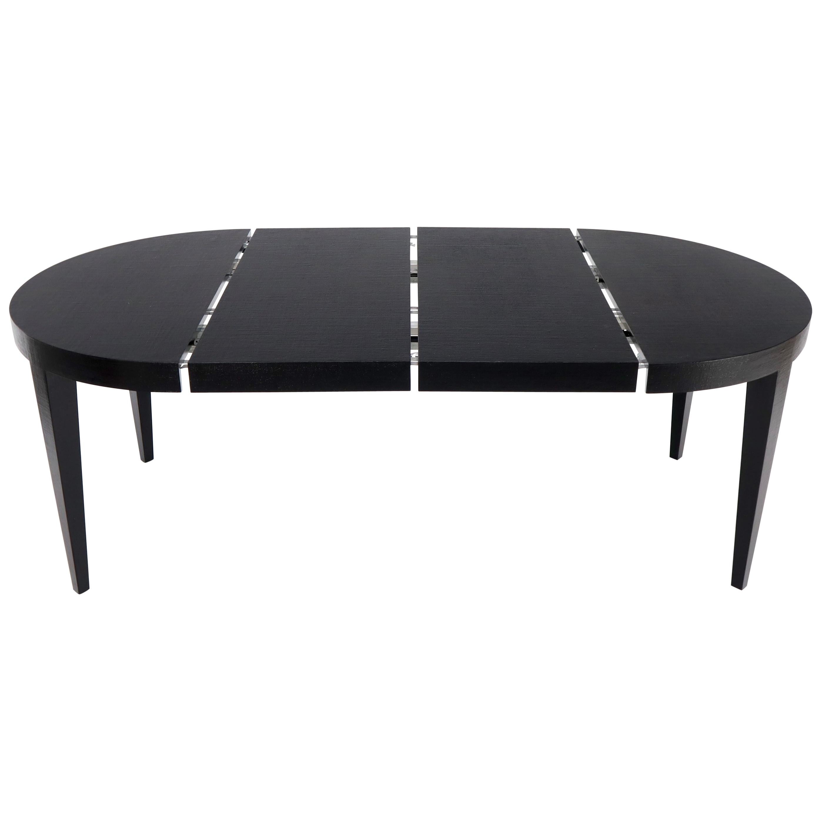 Raffia Cloth Covered Black Lacquer Square Tapered Legs Dining Conference Table