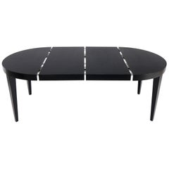 Raffia Cloth Covered Black Lacquer Square Tapered Legs Dining Conference Table
