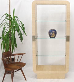 Raffia Cloth Finished Rounded Angles Étagère Display Unit Glass Shelves
