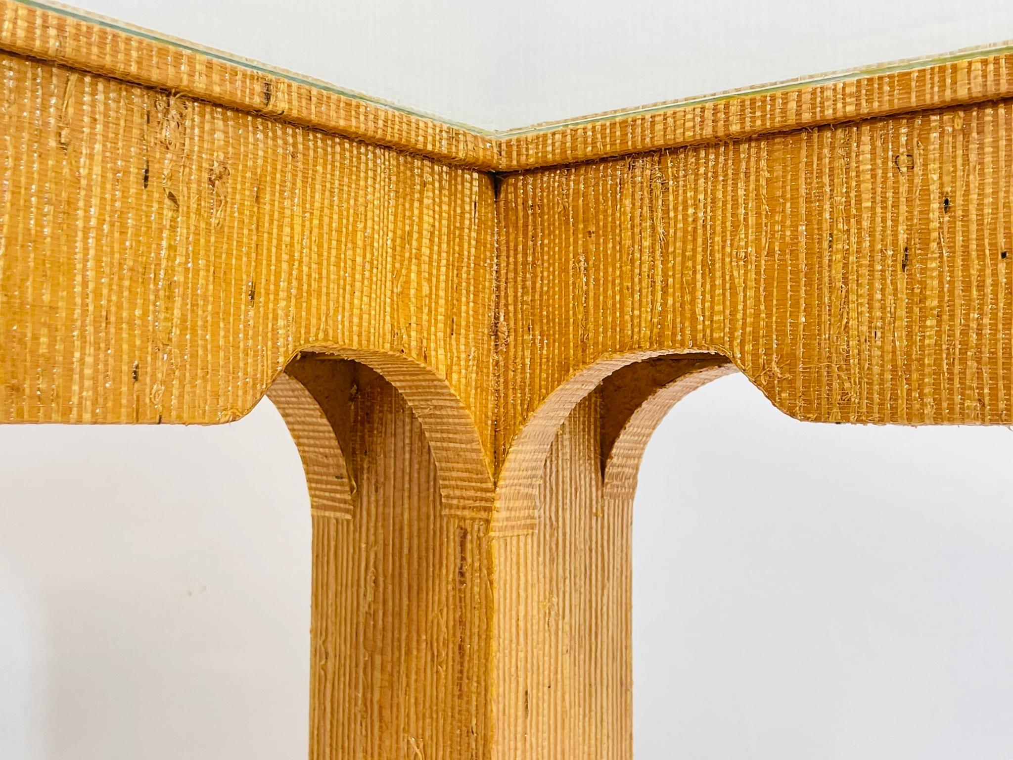 Mesa de comedor con relieve de rafia al estilo de Karl Springer, EE.UU. Años 70 en venta 3