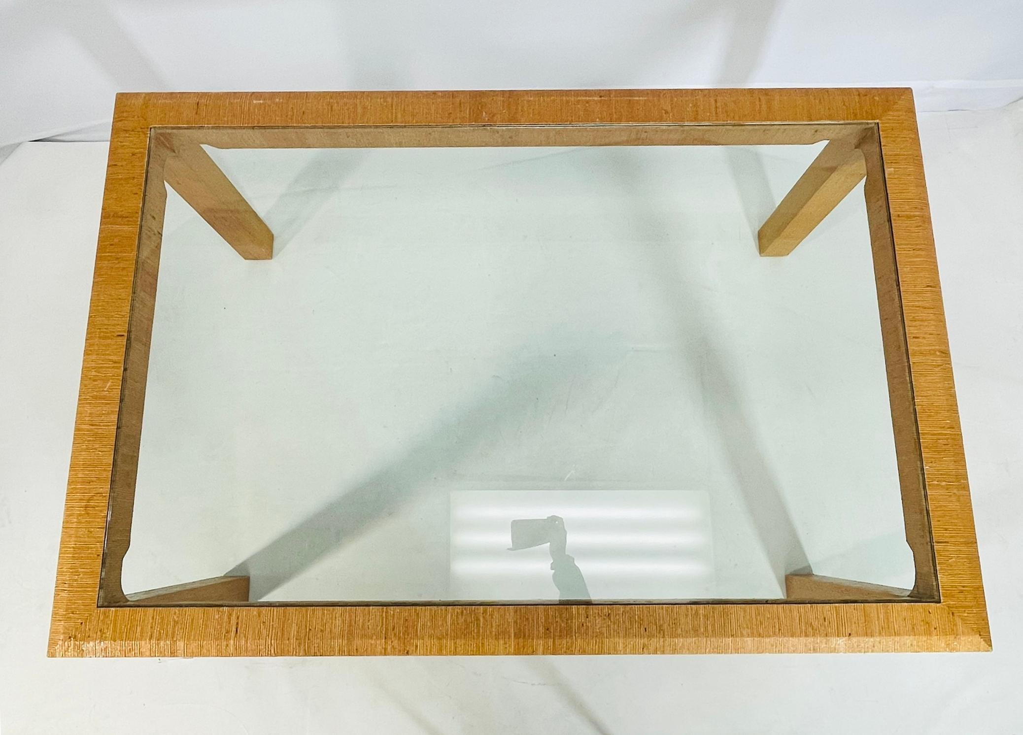 Mesa de comedor con relieve de rafia al estilo de Karl Springer, EE.UU. Años 70 Moderno de mediados de siglo en venta