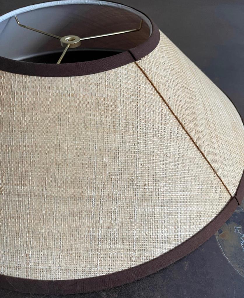 Raffia Empire Lamp Shade With Brown Trim In Excellent Condition For Sale In New York, NY