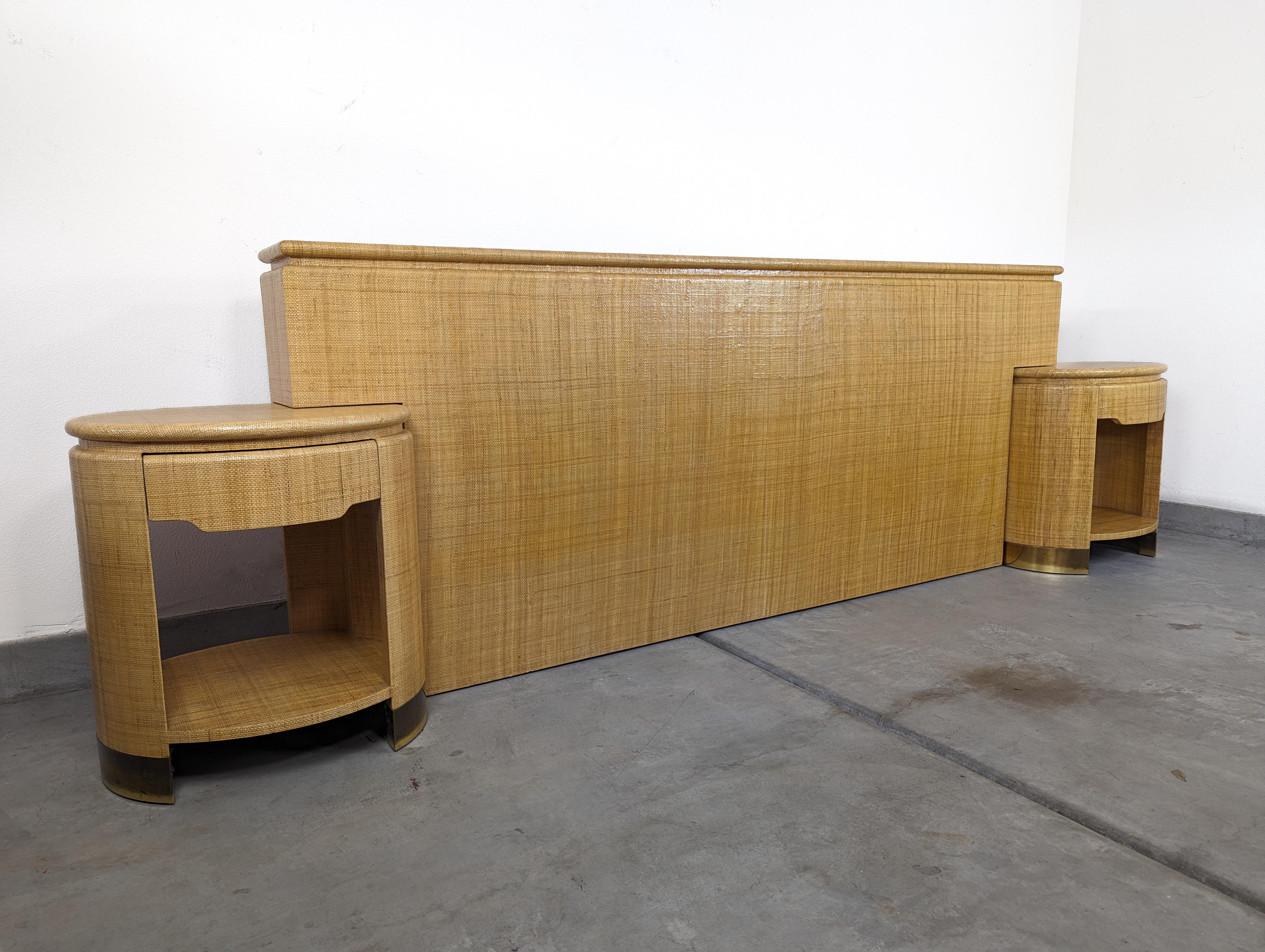 Raffia King Headboard with Matching Nightstands by Harrison Van Horn, c1970s For Sale 6
