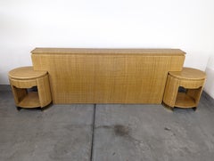 Raffia King Headboard with Matching Nightstands by Harrison Van Horn, c1970s