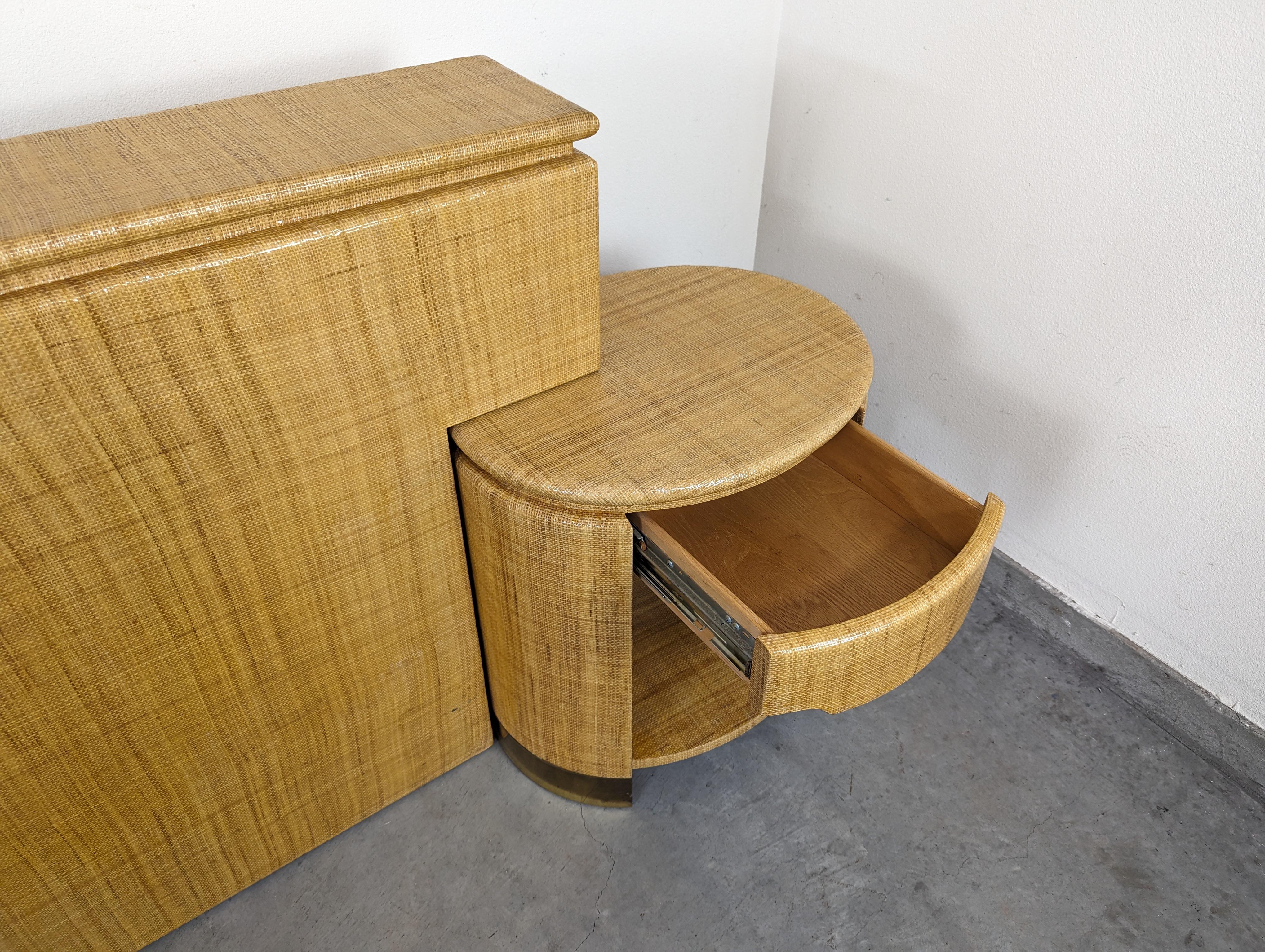 Late 20th Century Raffia King Headboard with Matching Nightstands by Harrison Van Horn, c1970s For Sale