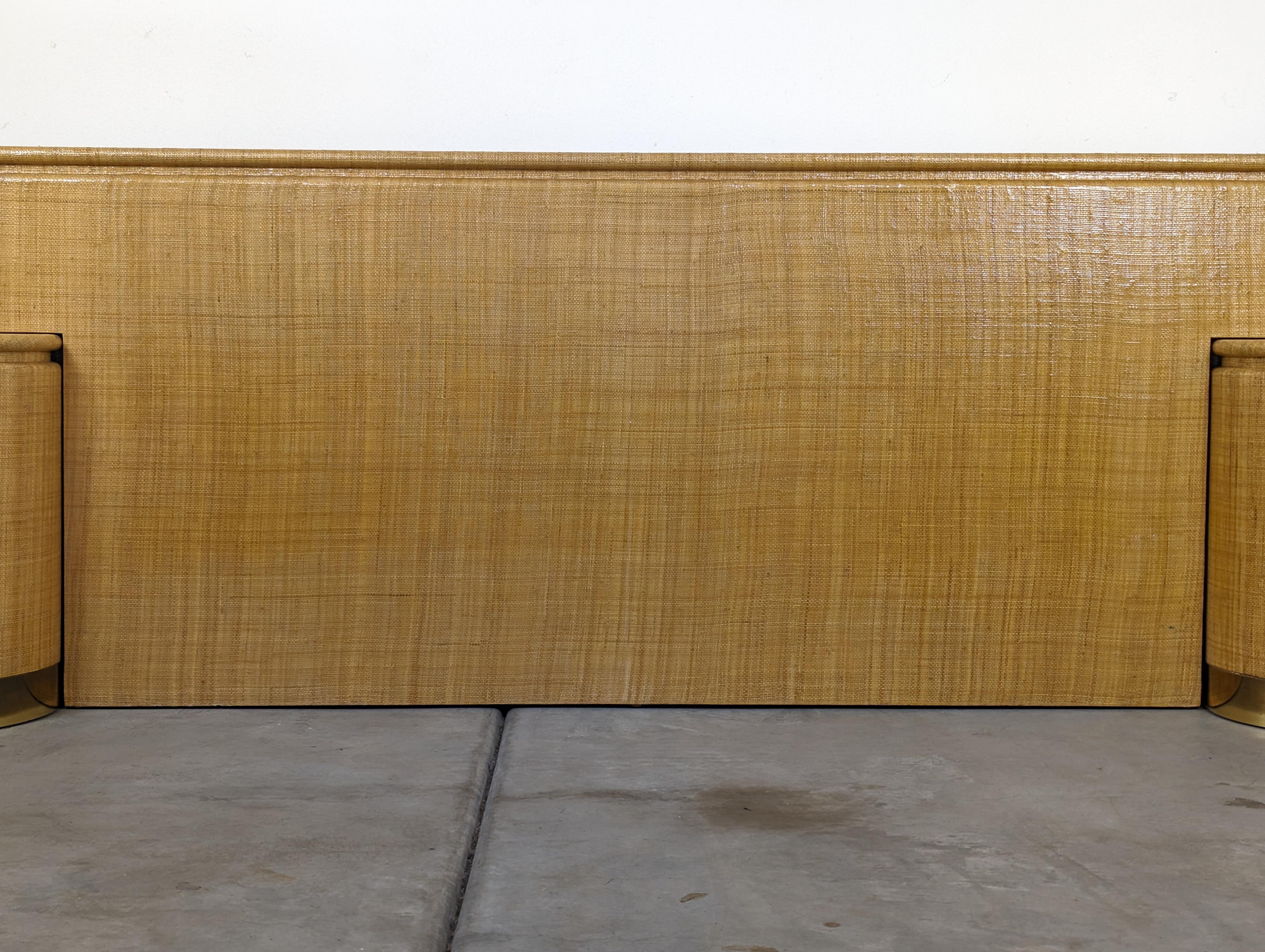 Raffia King Headboard with Matching Nightstands by Harrison Van Horn, c1970s For Sale 2