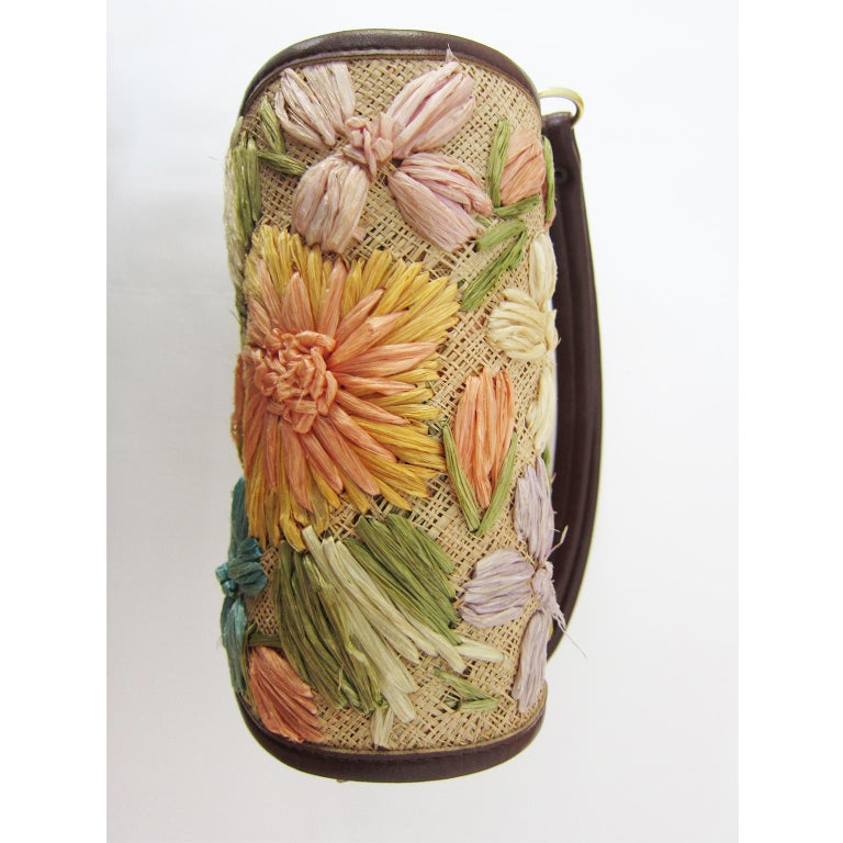 Raffia Woven Straw Floral Wooden Box Bag Purse Cabana 60s at 1stDibs ...