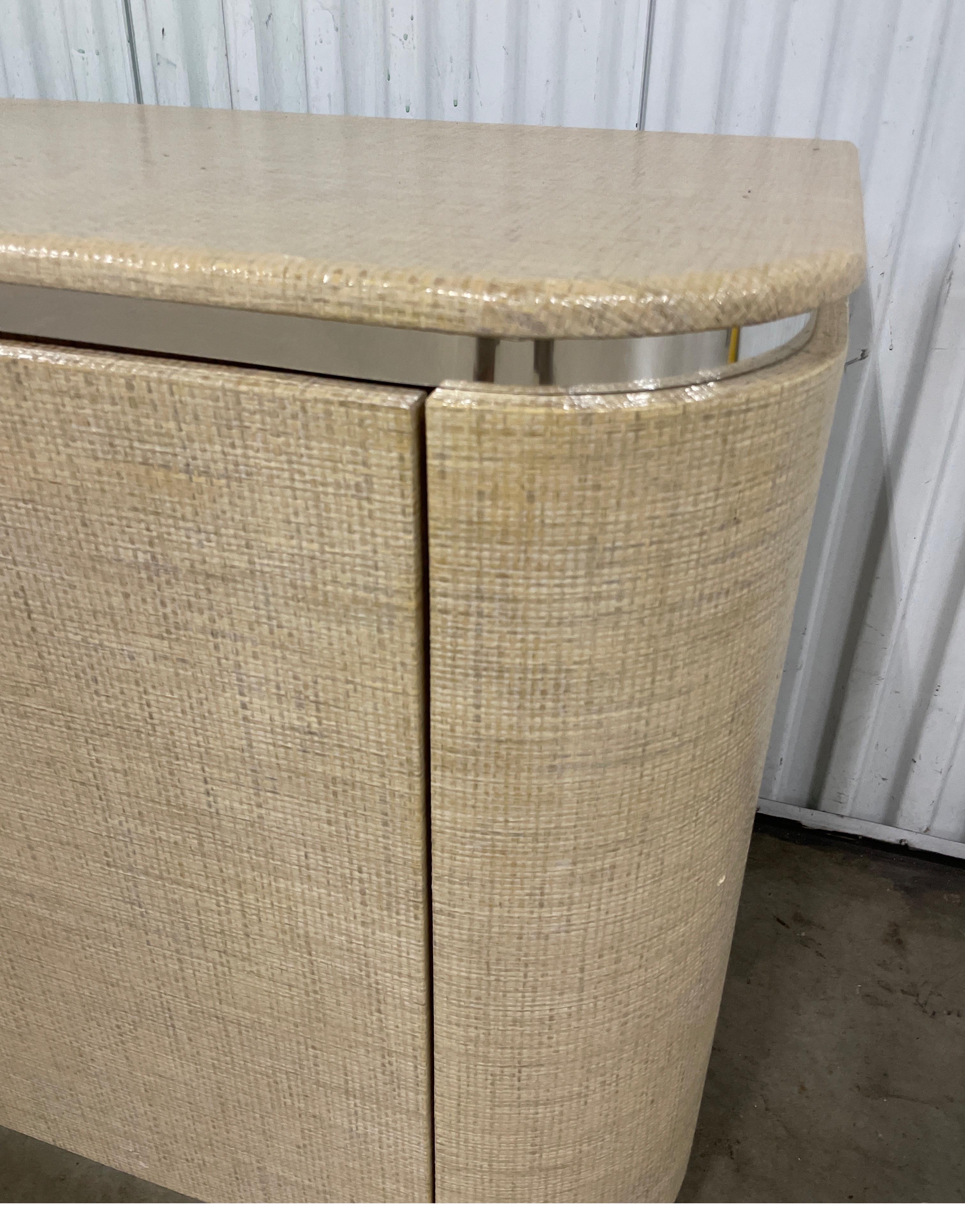 Raffia Wrapped Four Door Credenza in the Style of Karl Springer In Good Condition In West Palm Beach, FL