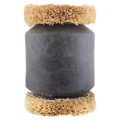 Raffie Vase 5735 - Matte Charcoal Terracotta and Raw Raffia