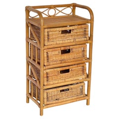 Elegante Kommode aus Bambus und Rattan mit 4 Schubladen, „Palm House“, 70er Jahre