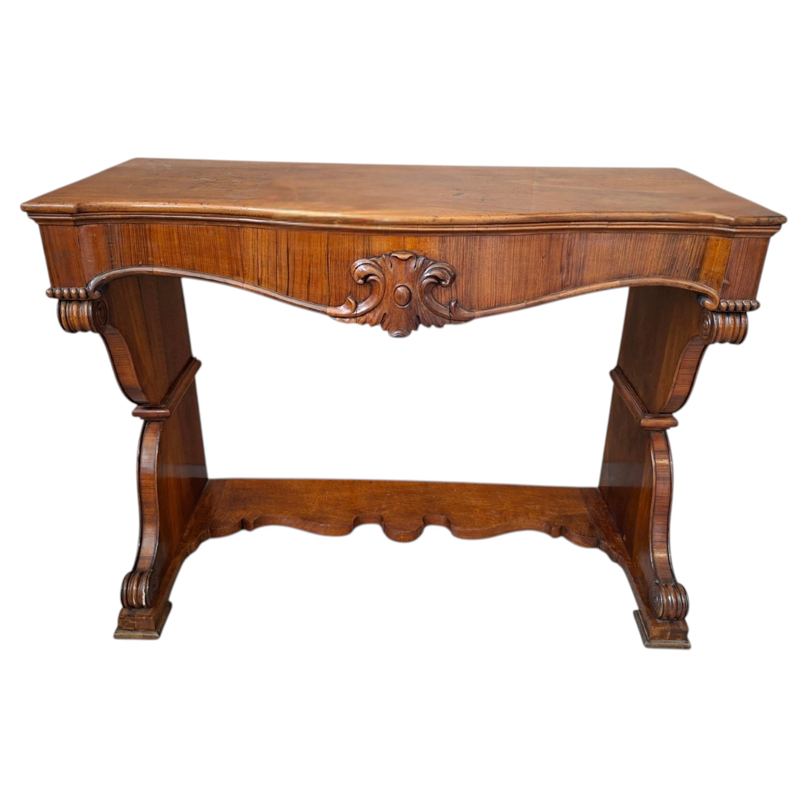Fine Antique Feather Walnut Console Table - Charles X Era (circa 1825) For Sale