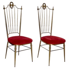 An elegant pair of chairs in brass and red velvet, "Palazzo Reale," 1970s