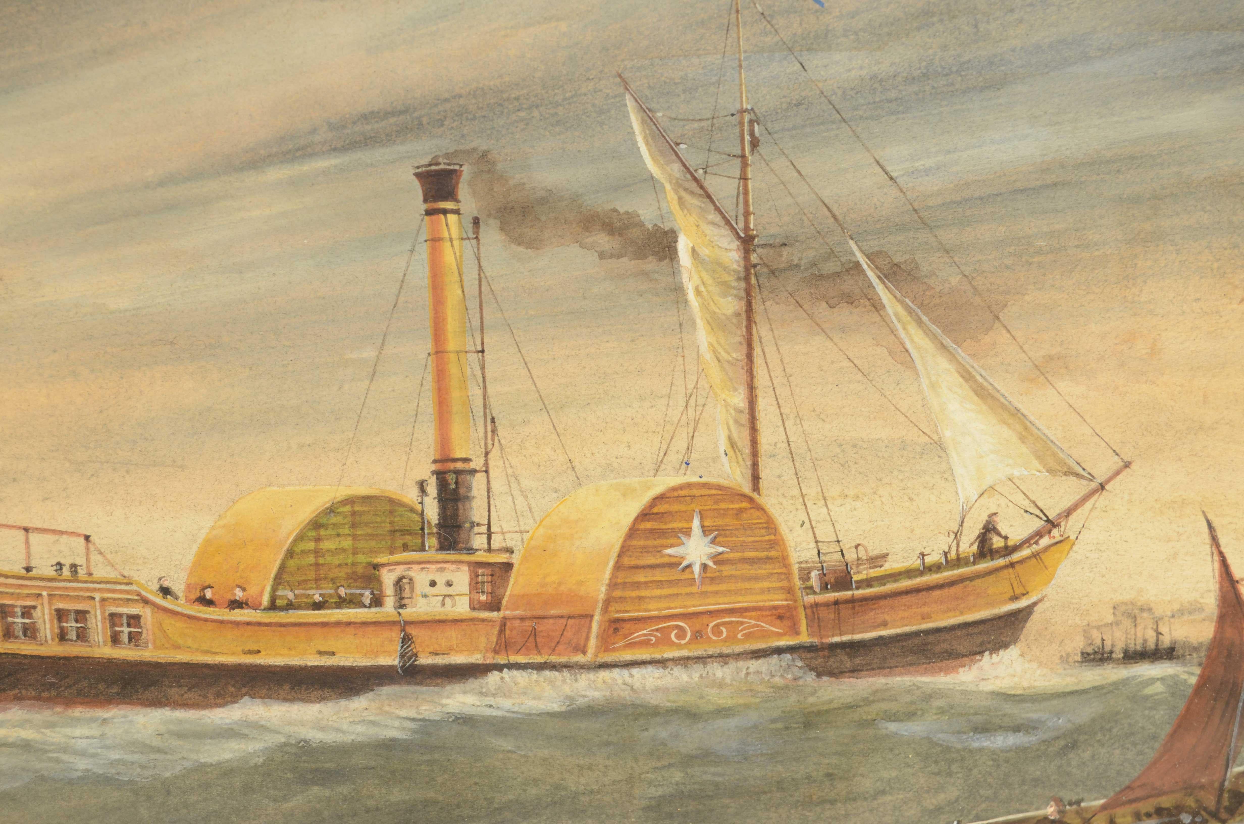 Raffinato acquerello raffigurante il piroscafo  Diamond HMP Chatham del 1867 en venta 1