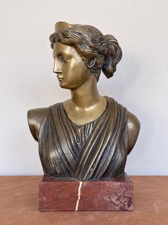 Refined bronze and marble bust of Diana "Diva Classica," 1970s