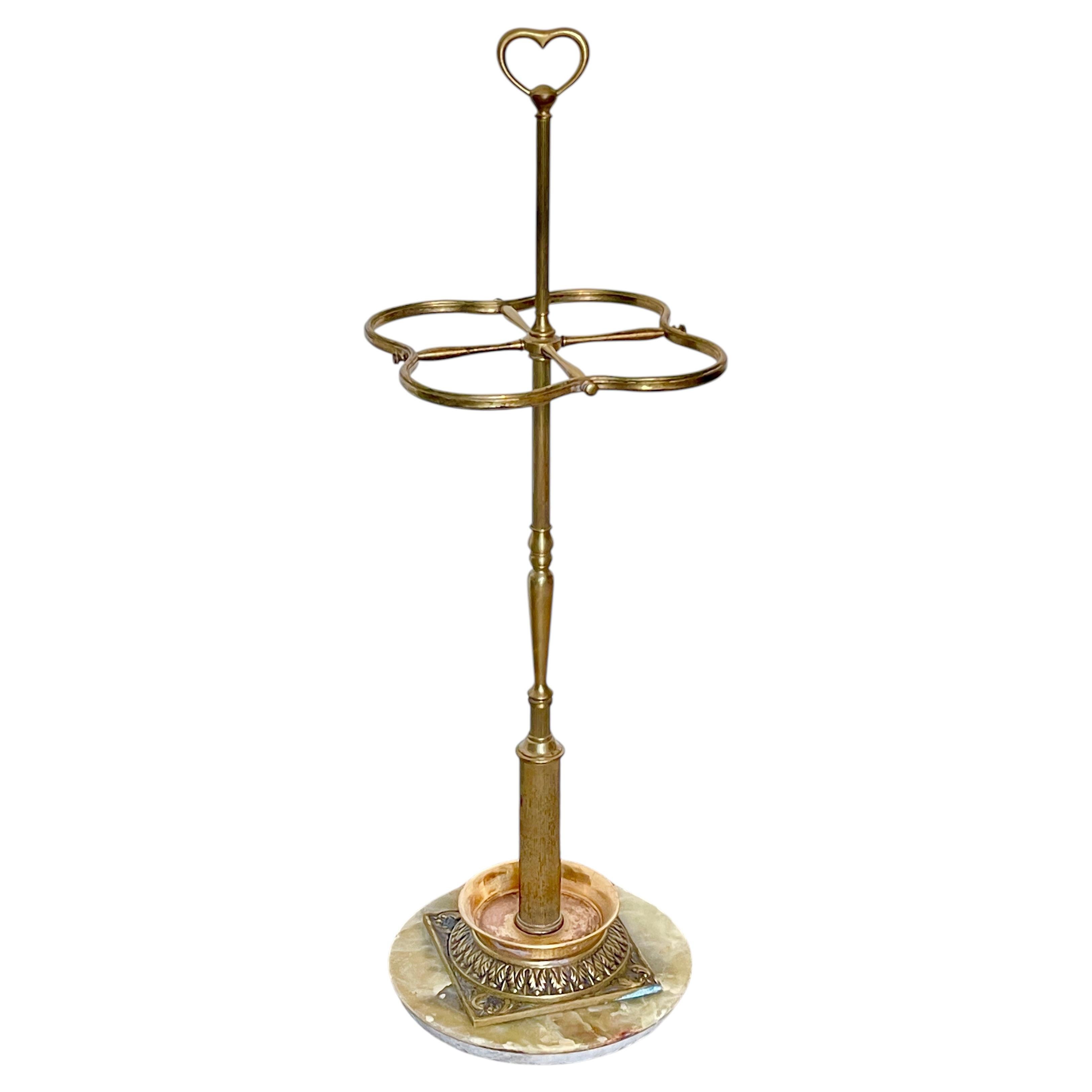 Elegant vintage brass umbrella stand with a marble base, "Imperium," from the 1970s For Sale