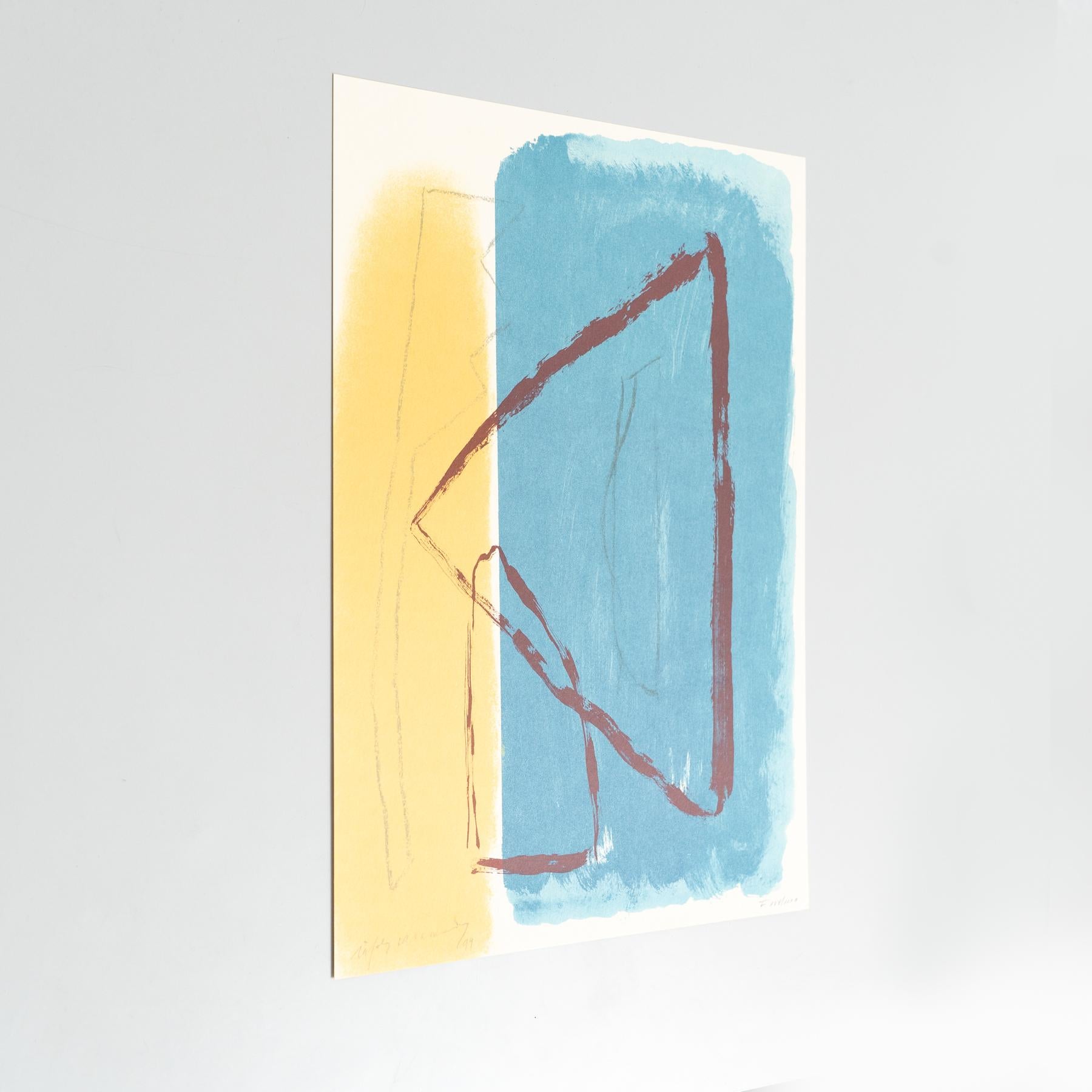 Rafols Casamada Blau-Gelb, Schwarz-Weiß Abstrakte Lithographie auf Papier, 1999 (Moderne der Mitte des Jahrhunderts) im Angebot
