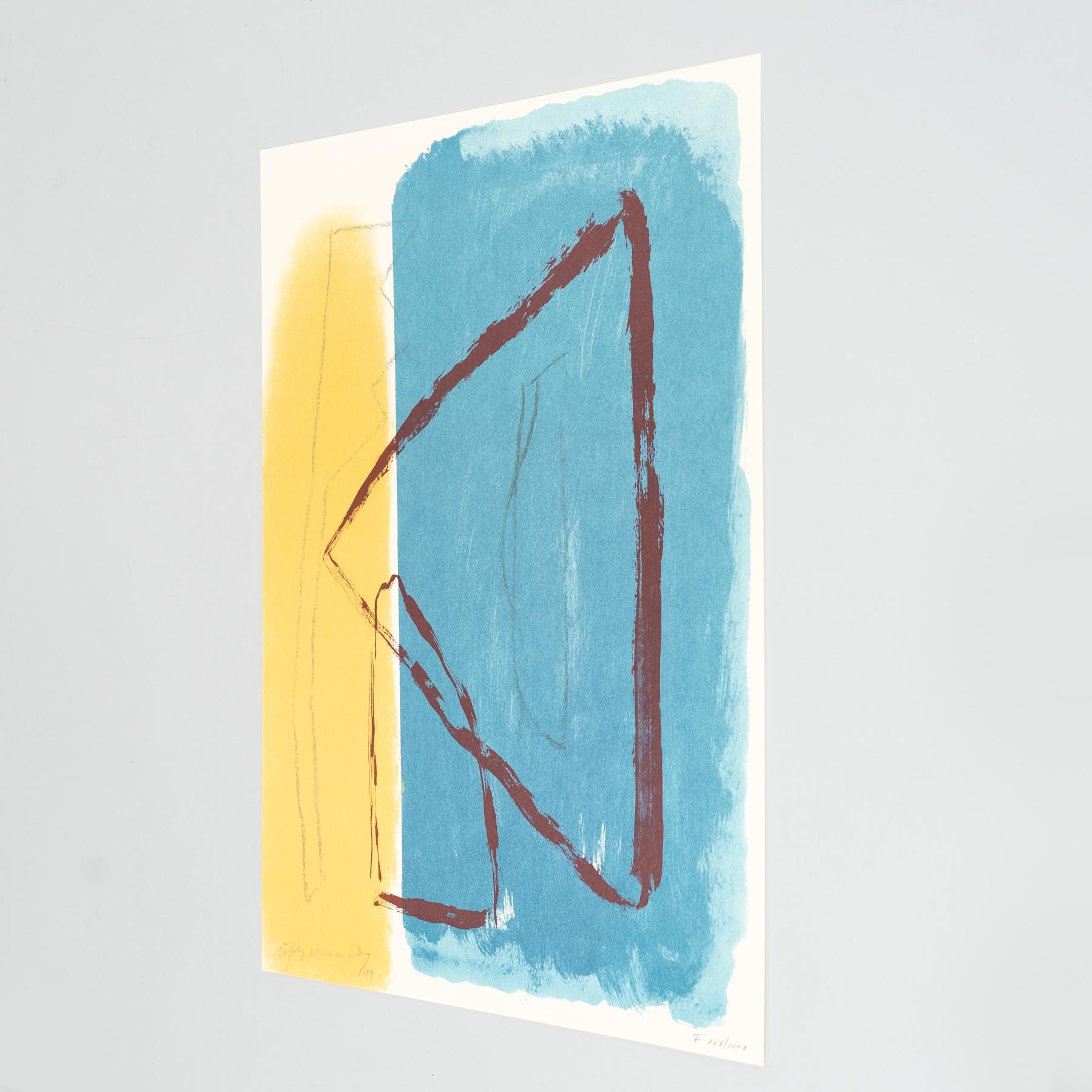 Rafols Casamada Blau-Gelb, Schwarz-Weiß Abstrakte Lithographie auf Papier, 1999 (Spanisch) im Angebot