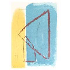 Rafols Casamada Lithographie abstraite sur papier, bleu jaune, noir et blanc, 1999