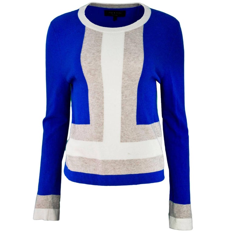 Rag And Bone Blue Tan And Beige Wool Color Block Sweater Sz L For Sale At 1stdibs Bone Block And Blue Wool