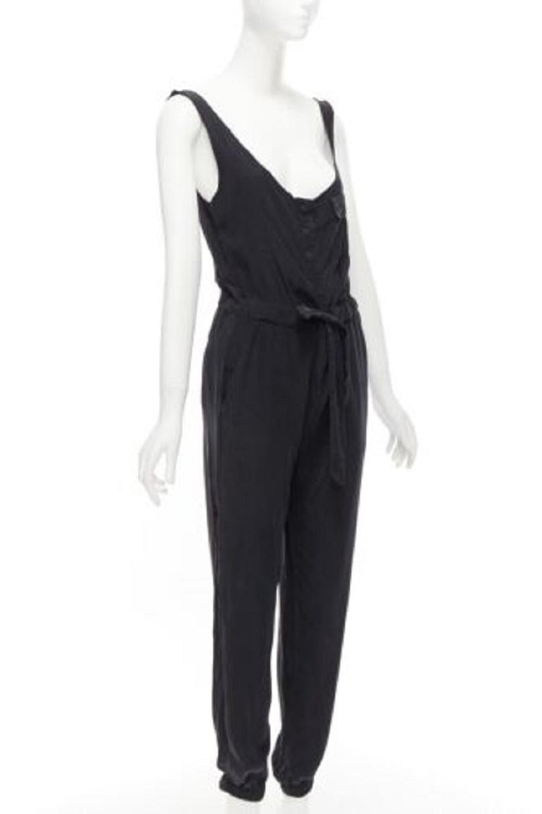 Noir RAG & BONE Combinaison à ceinture en soie charmeuse gris anthracite 100 % US0 XS en vente