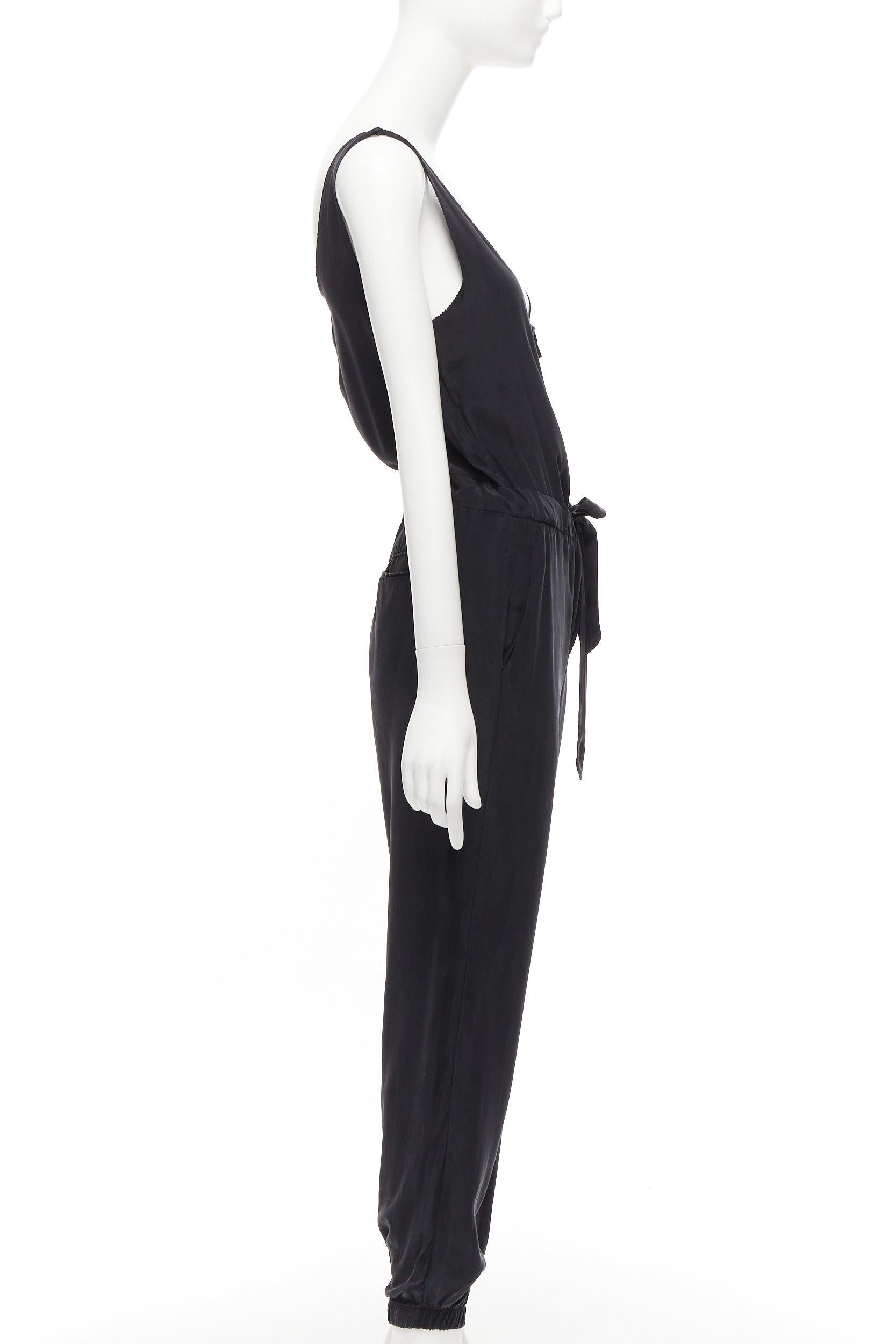 RAG & BONE 100% charmeuse silk charcoal grey belted jumpsuit US0 XS In Excellent Condition For Sale In Hong Kong, NT