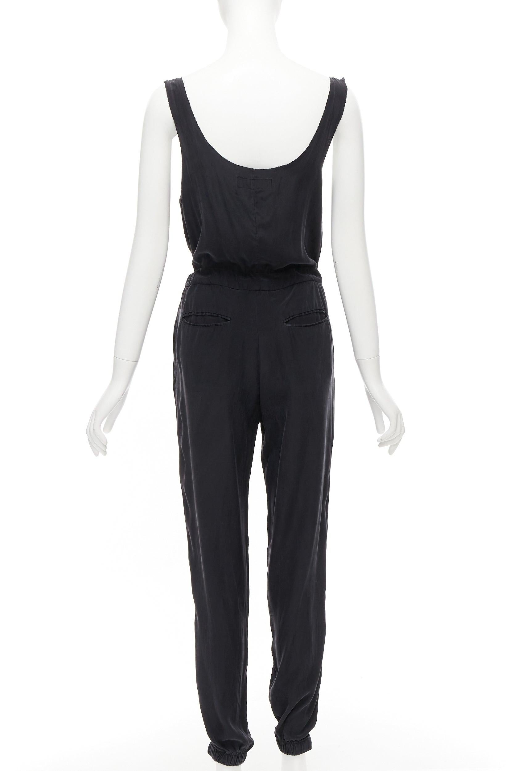 Women's RAG & BONE 100% charmeuse silk charcoal grey belted jumpsuit US0 XS For Sale