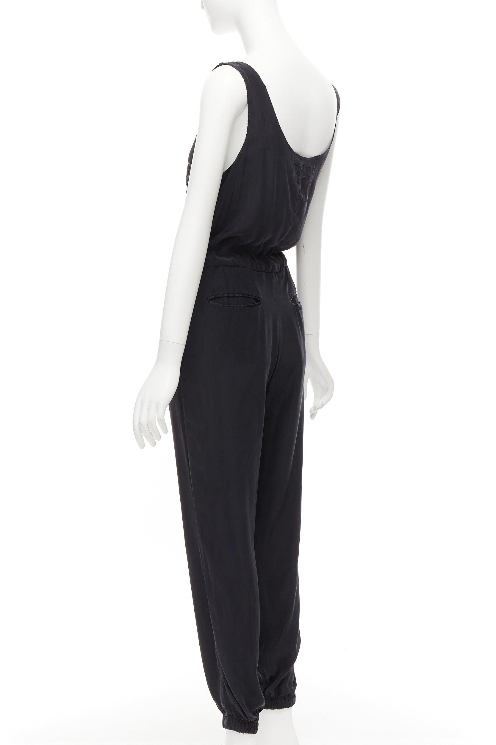 RAG & BONE 100% charmeuse silk charcoal grey belted jumpsuit US0 XS For Sale 1