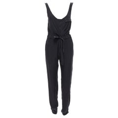 RAG & BONE 100% charmeuse silk charcoal grey belted jumpsuit US0 XS