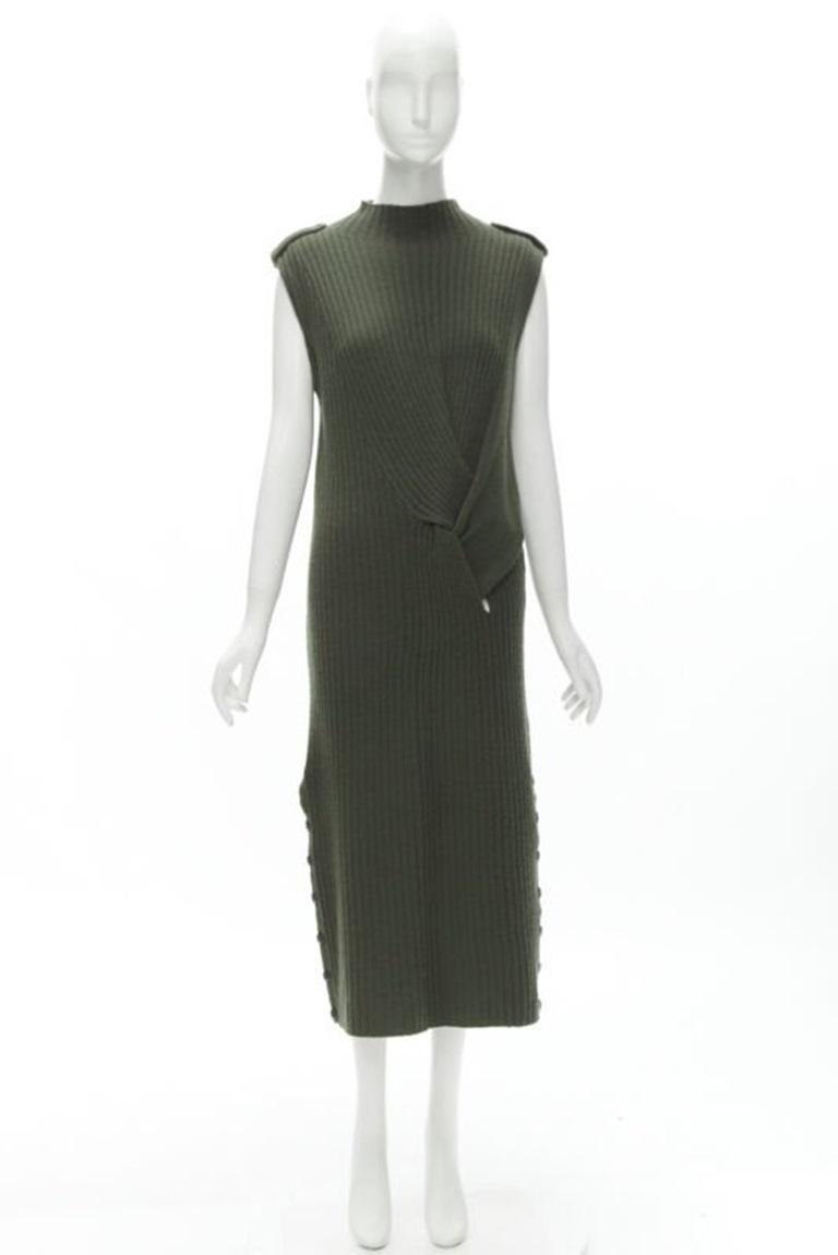 RAG & BONE 100% merino wool braid detail ribbed button side sweater dress S For Sale 5