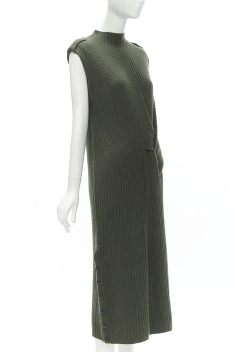 Black RAG & BONE 100% merino wool braid detail ribbed button side sweater dress S For Sale