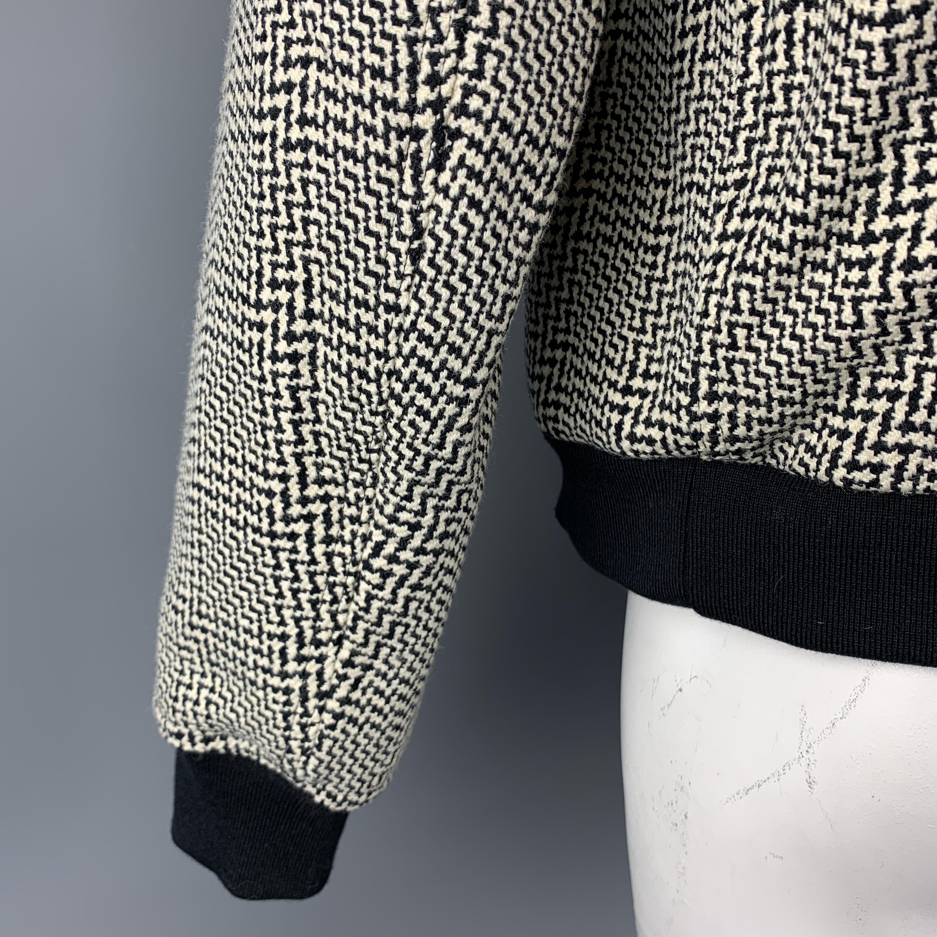 RAG & BONE 44 Black & White Woven Wool / Cotton Zip Up Jacket 2