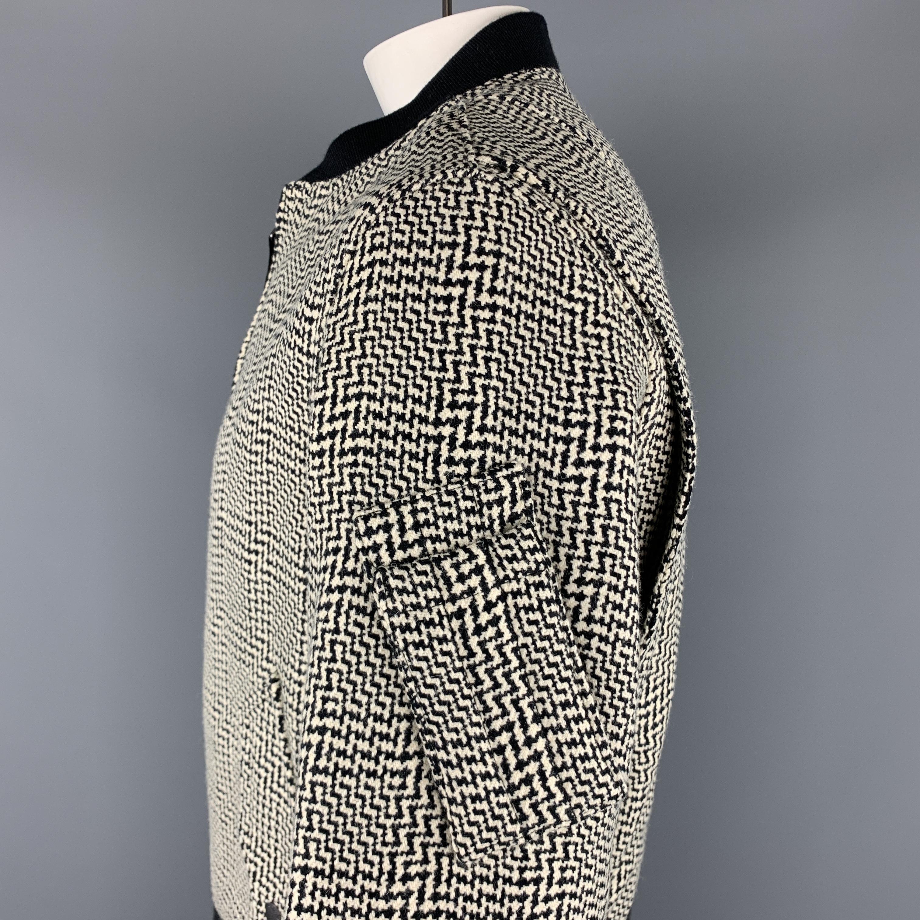 RAG & BONE 44 Black & White Woven Wool / Cotton Zip Up Jacket 3