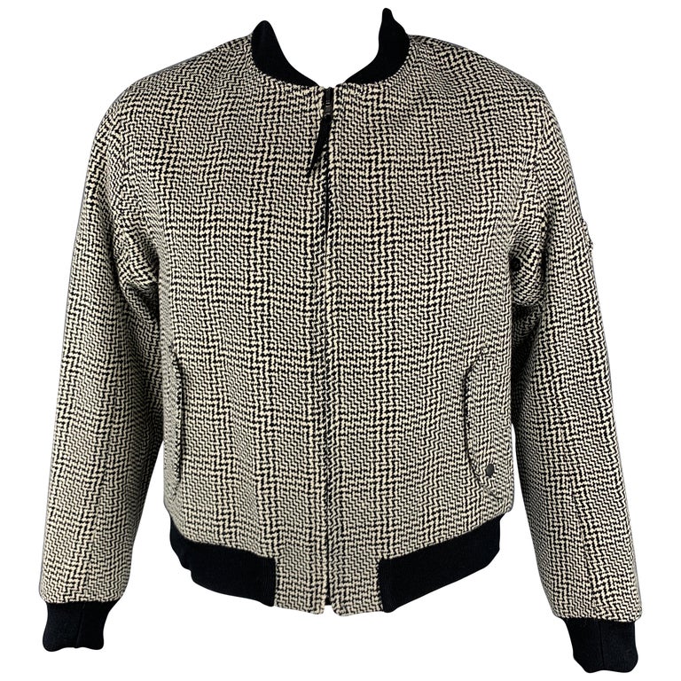 RAG and BONE 44 Black and White Woven Wool / Cotton Zip Up Jacket at ...